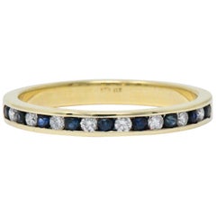 Modern 0.41 Carat Diamond Sapphire 14 Karat Yellow Gold Band Stack Ring