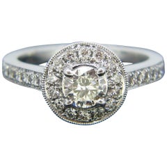 Modern 0.42 Carat Diamond Halo Cluster White Gold Engagement Ring