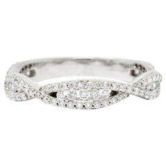 Modern 0.50 Carat Diamond 14 Karat White Gold Wave Stacking Band Ring Modern 0.50 Carat Diamond 14 Karat White Gold Wave Stacking Band Ring