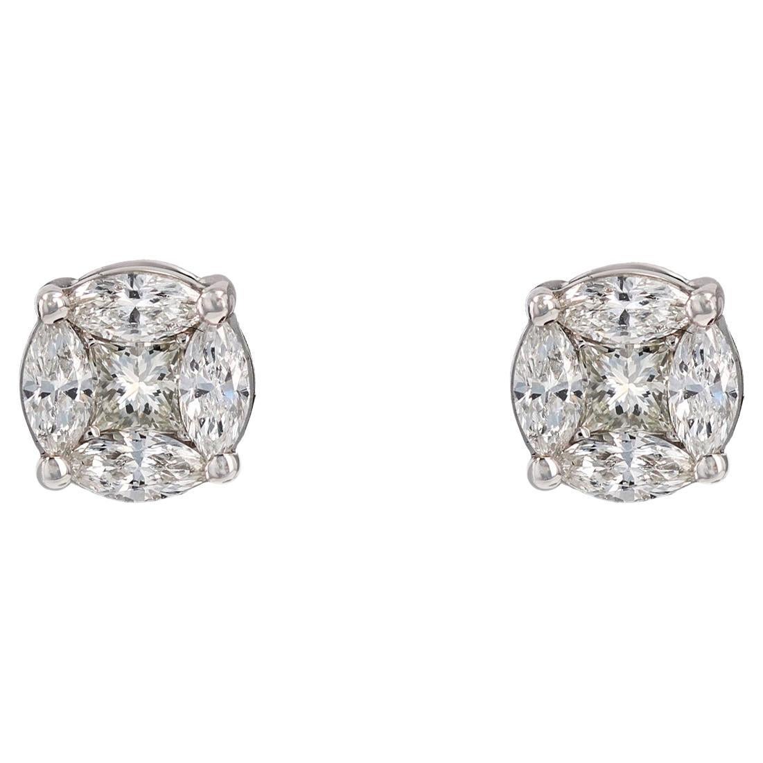 Modern 0.54 Carat Diamond 18 Karat White Gold Stud Earrings