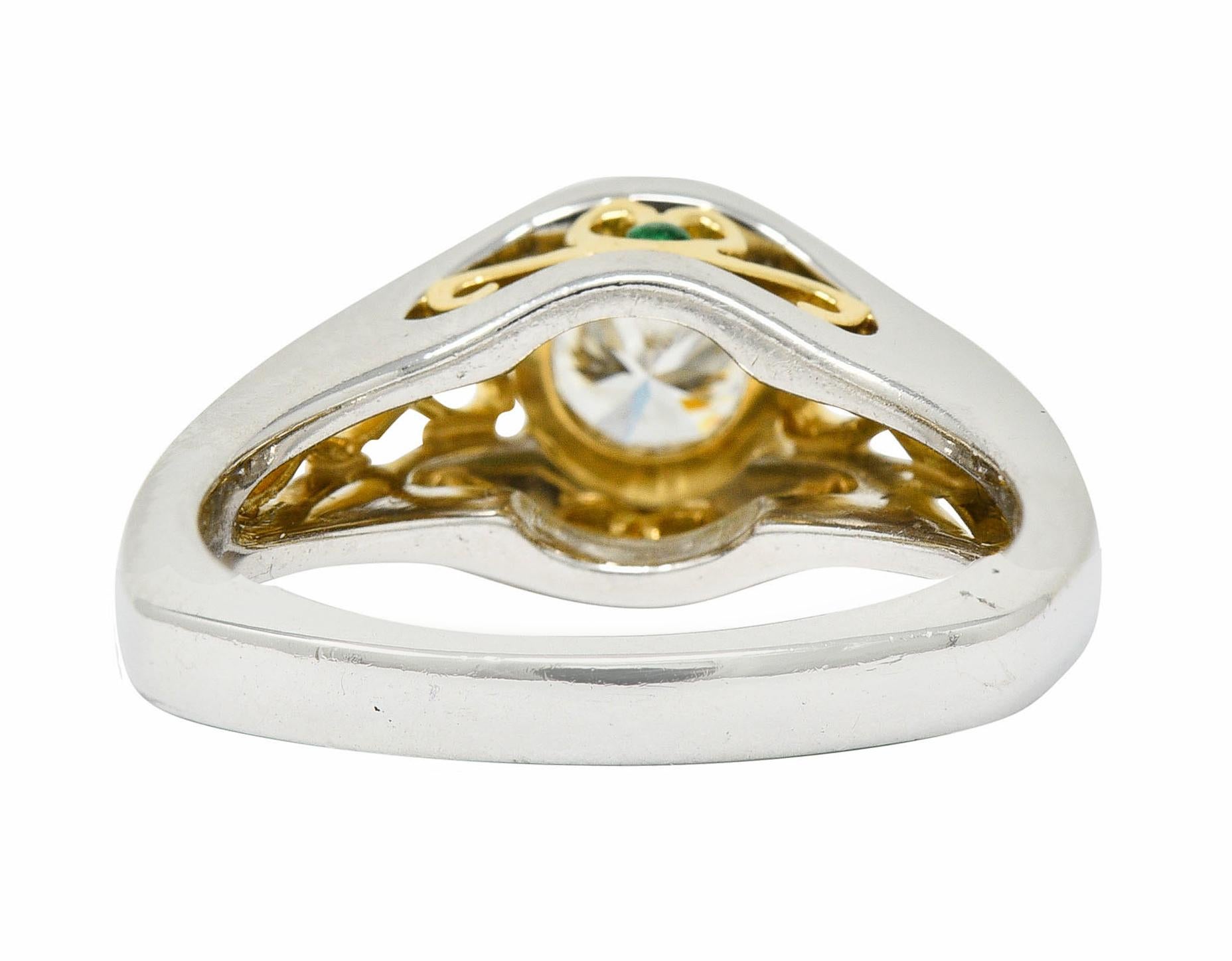 Brilliant Cut Modern 0.54 Diamond Emerald Platinum 18 Karat Gold Engagement Ring For Sale