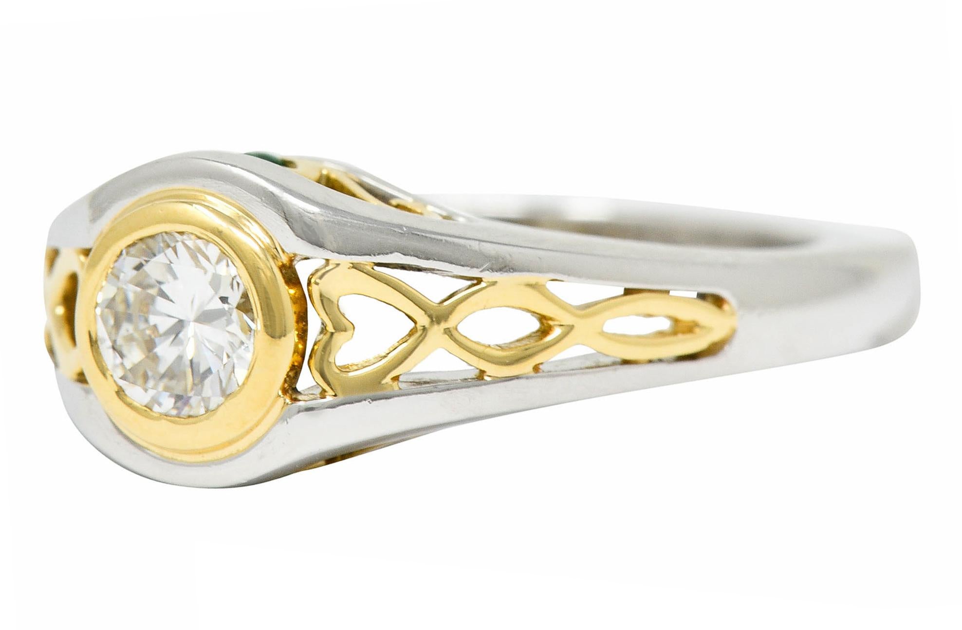 Women's or Men's Modern 0.54 Diamond Emerald Platinum 18 Karat Gold Engagement Ring For Sale