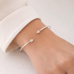 Modern 0.6 Ct Pear Cut Diamond Open Cuff 18K White Gold Adjustable Bracelet