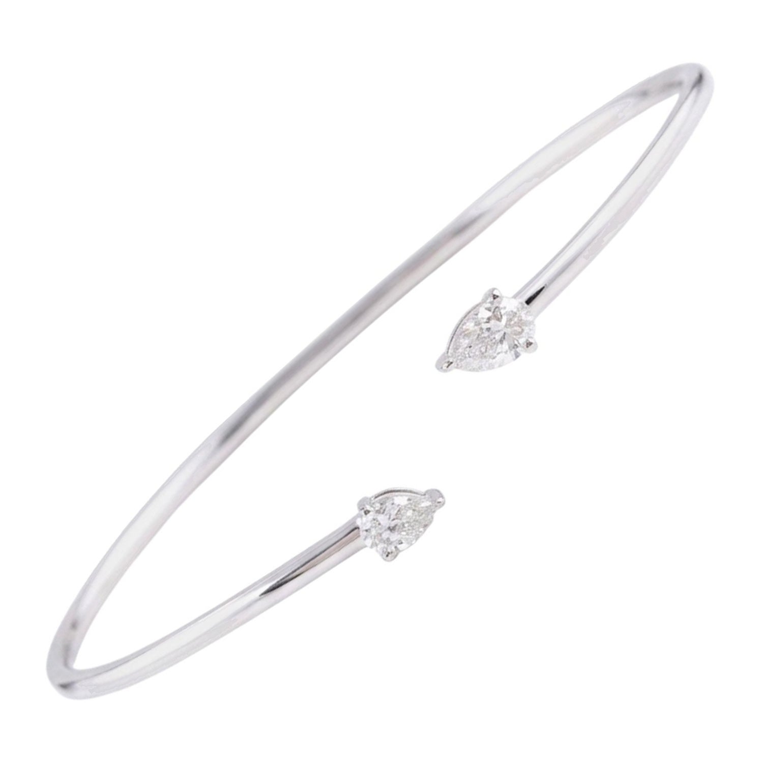 Moderno bracciale aperto con diamanti taglio pera da 0,6 carati in oro bianco 18 carati regolabile