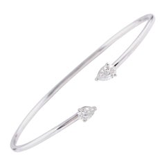 Modern 0.6 Ct Pear Cut Diamond Open Cuff 18K White Gold Adjustable Bracelet