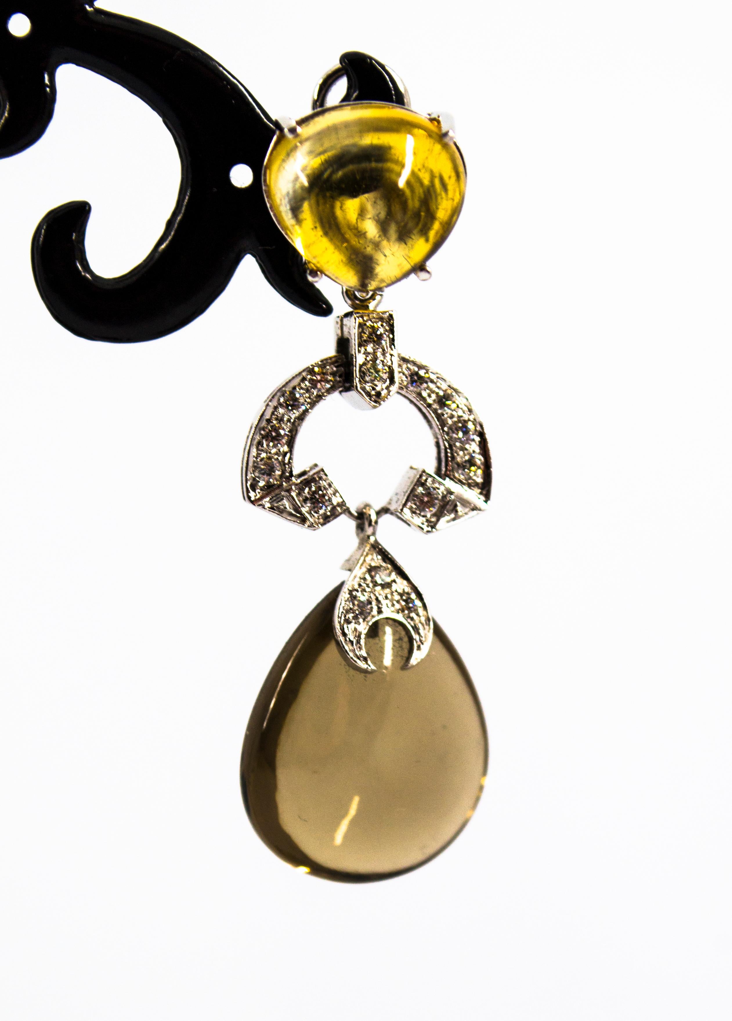 Modern 0.60 Carat White Diamond Fumé Quartz Citrine White Gold Clip-On Earrings In New Condition For Sale In Naples, IT