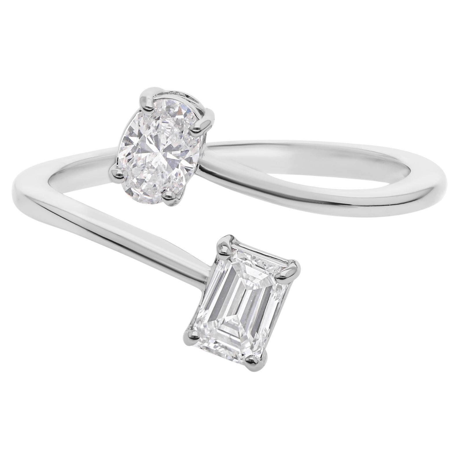 En venta: Anillo abierto moderno de diamantes SI/H de 0,62 quilates y oro blanco macizo de 14k
