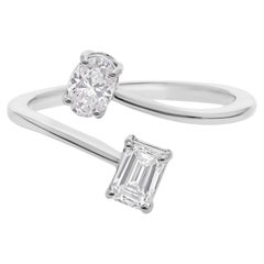 Bague ouverte moderne de 0,62 carat de diamant SI/H en or blanc massif 14k
