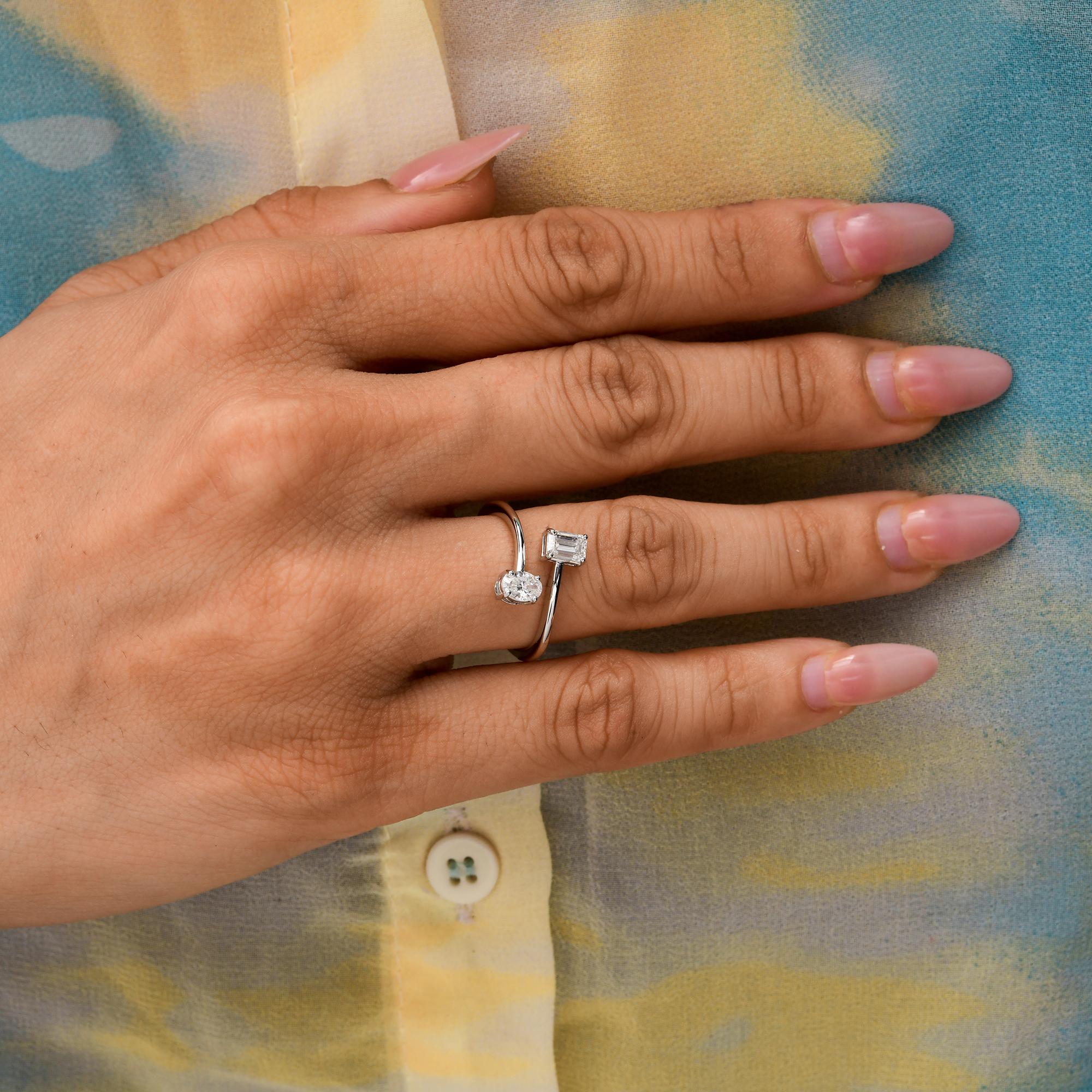 En venta: Anillo abierto moderno de diamantes SI/H de 0,62 quilates y oro blanco macizo de 18k  10
