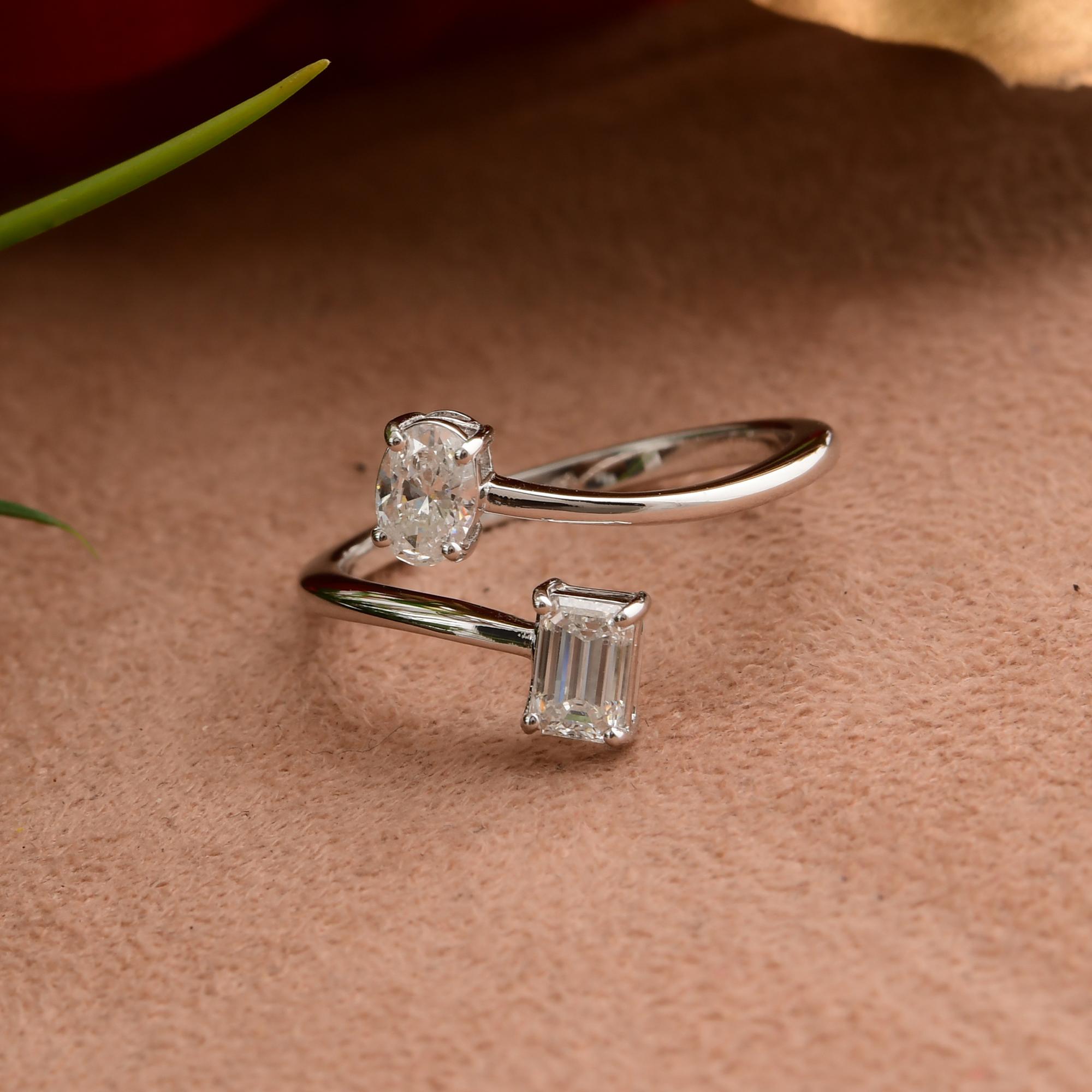 En venta: Anillo abierto moderno de diamantes SI/H de 0,62 quilates y oro blanco macizo de 18k  7