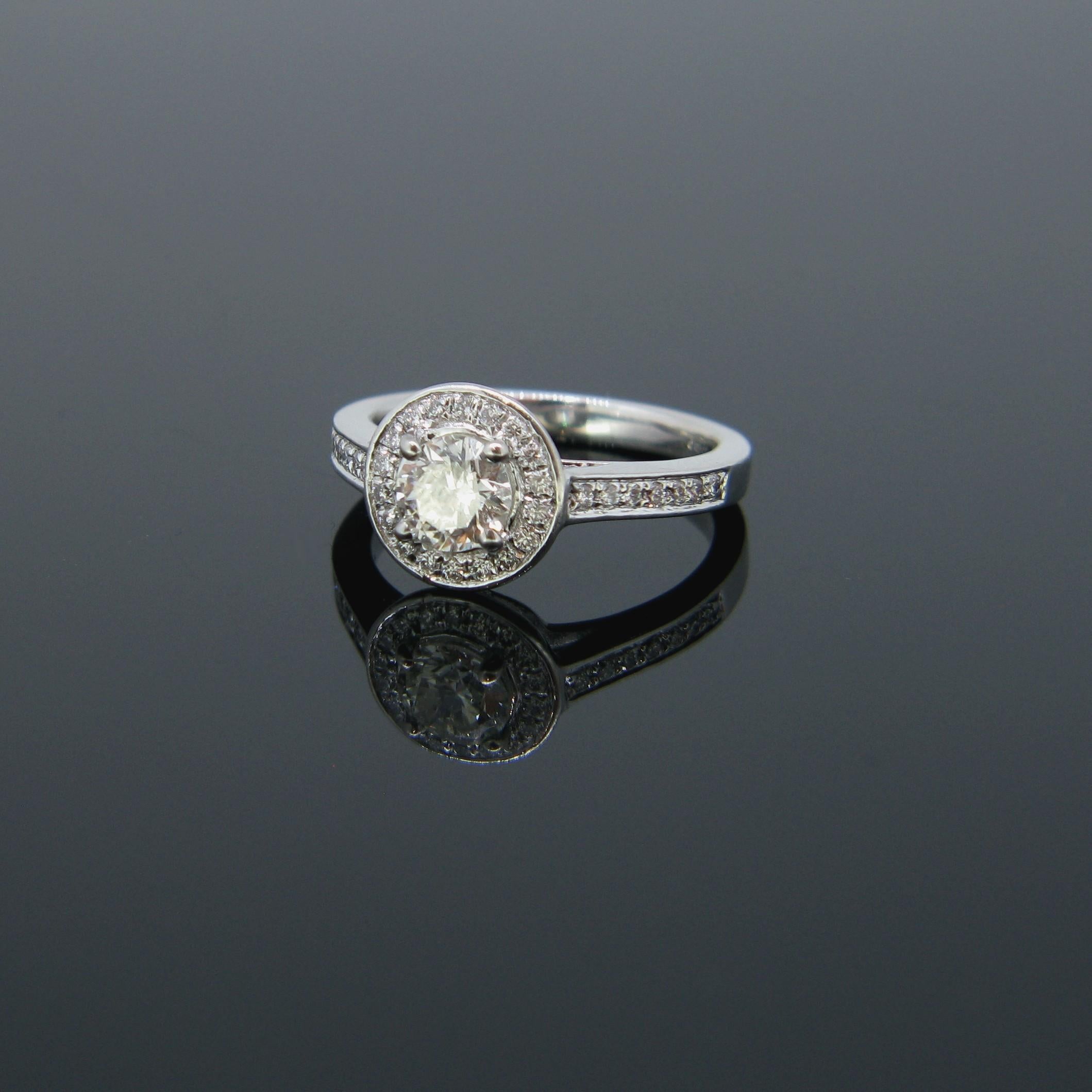 Women's or Men's Modern 0.63 Carat Diamond Halo Cluster Platinum Engagement Ring For Sale