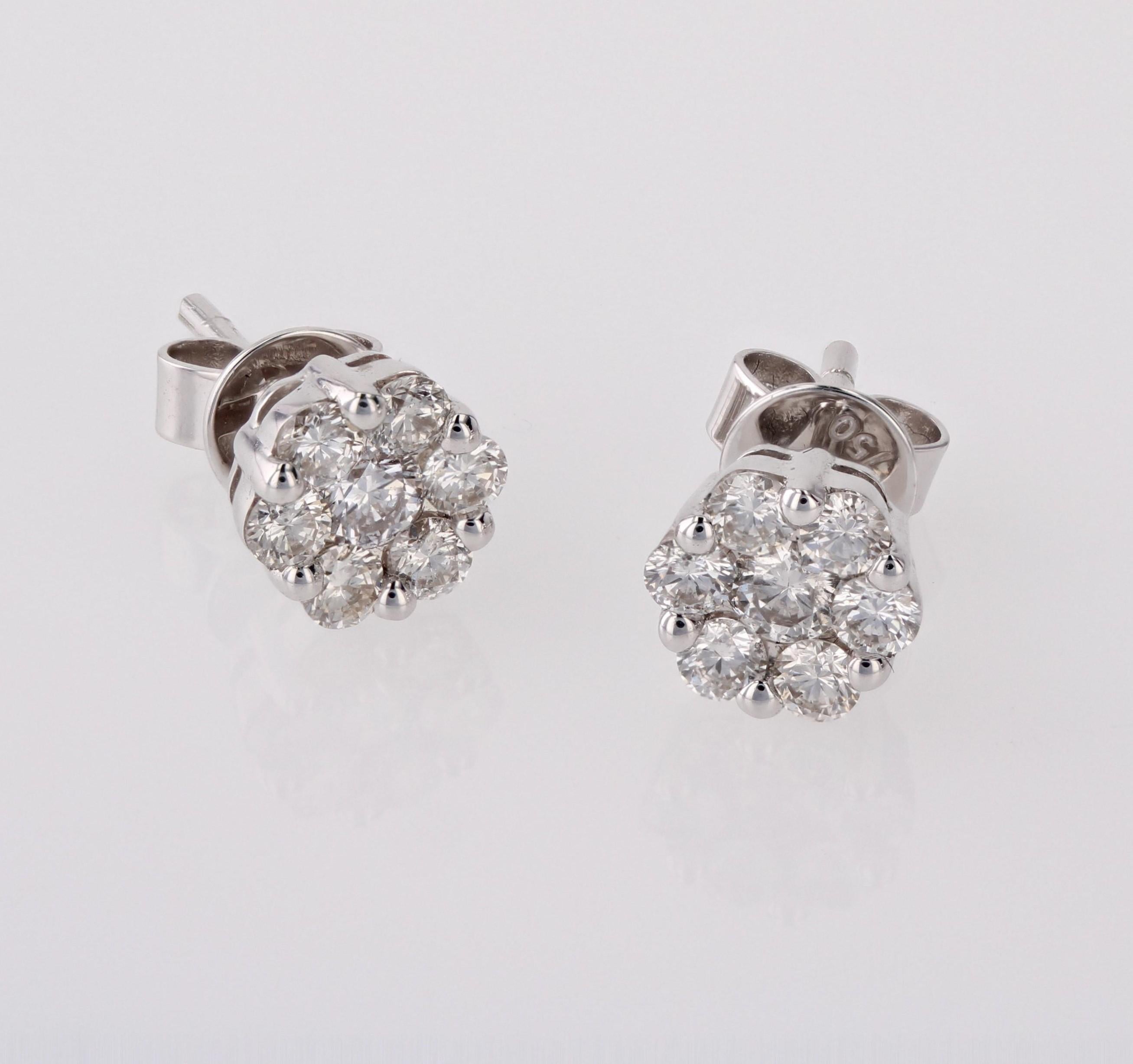 Brilliant Cut Modern 0.69 Carat Diamond 18 Karat White Gold Flower Stud Earrings For Sale