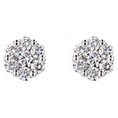 Clous d'oreilles modernes en or blanc 18 carats avec diamants de 0,69 carat