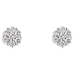 Modern 0.69 Carat Diamond 18 Karat White Gold Flower Stud Earrings
