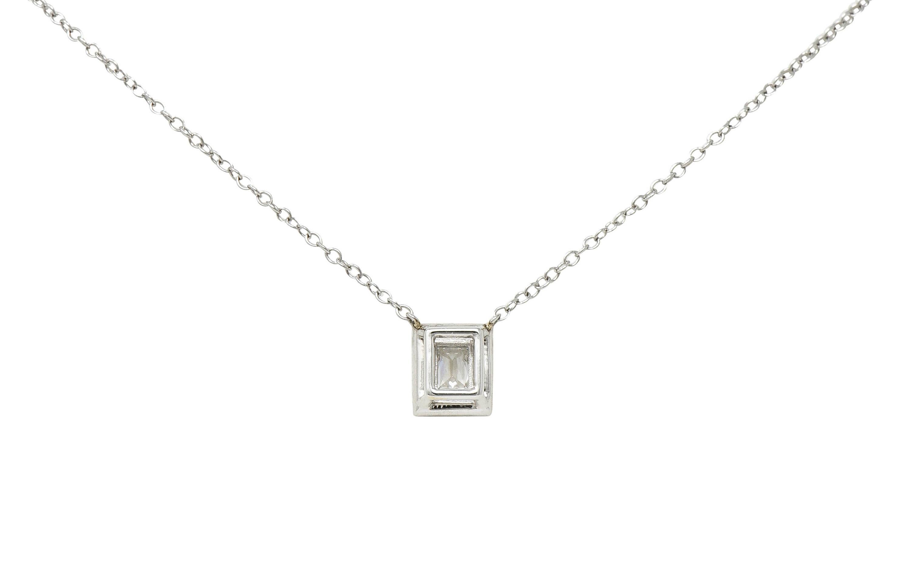 Square Cut Modern 0.70 Carat Crisscut Diamond Platinum Station Necklace