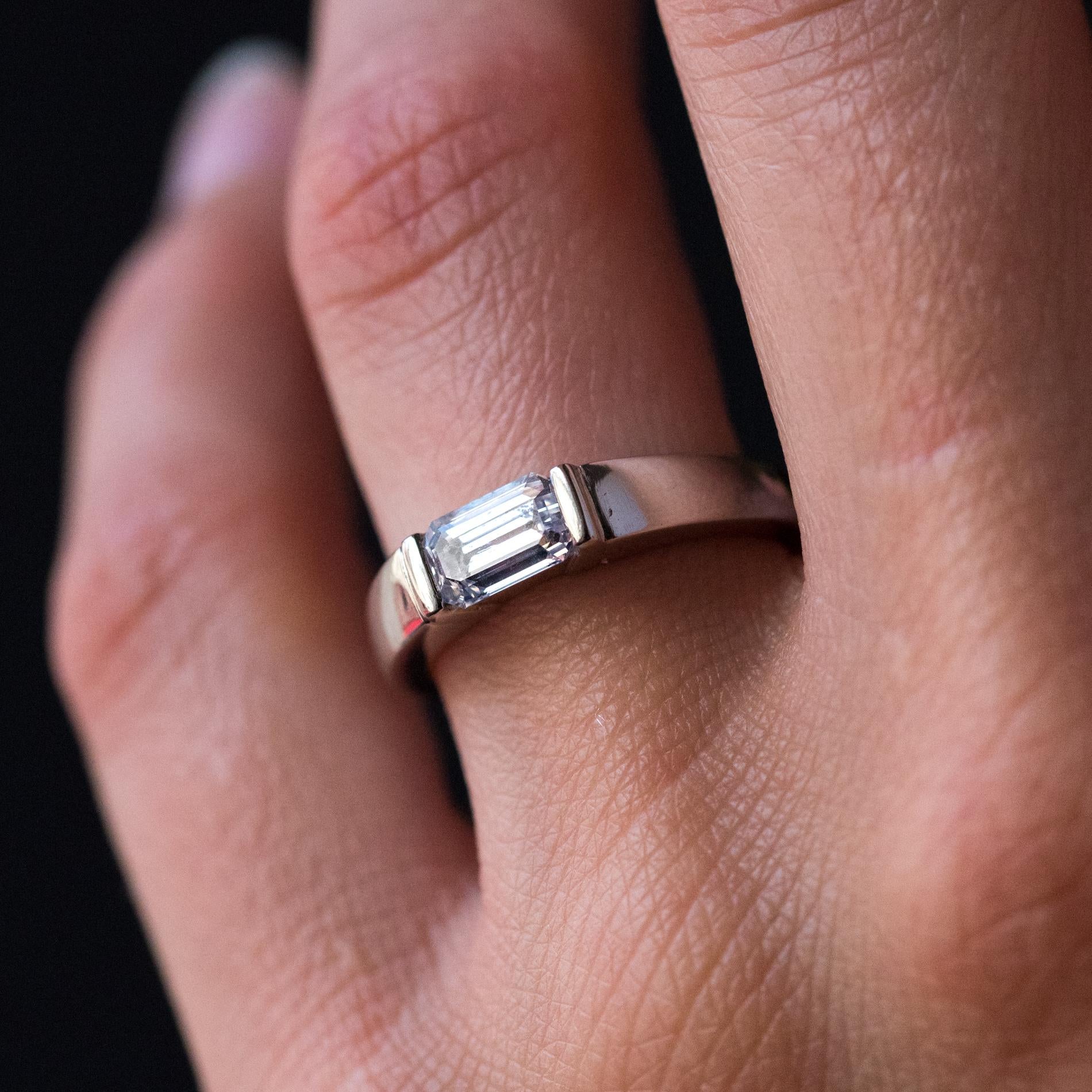 Women's Modern 0.75 Carat Emerald-Cut Diamond Platinum Ring