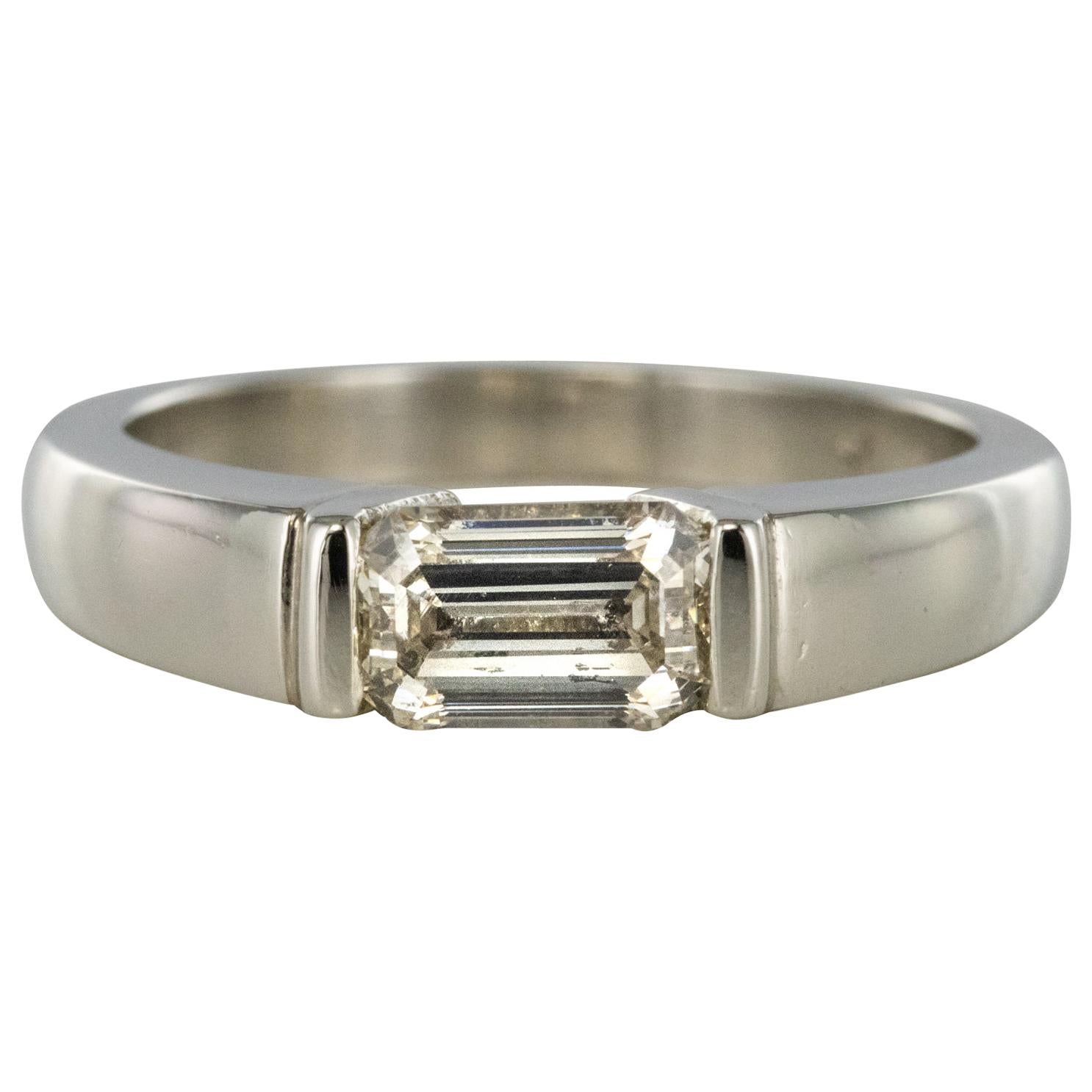Modern 0.75 Carat Emerald-Cut Diamond Platinum Ring