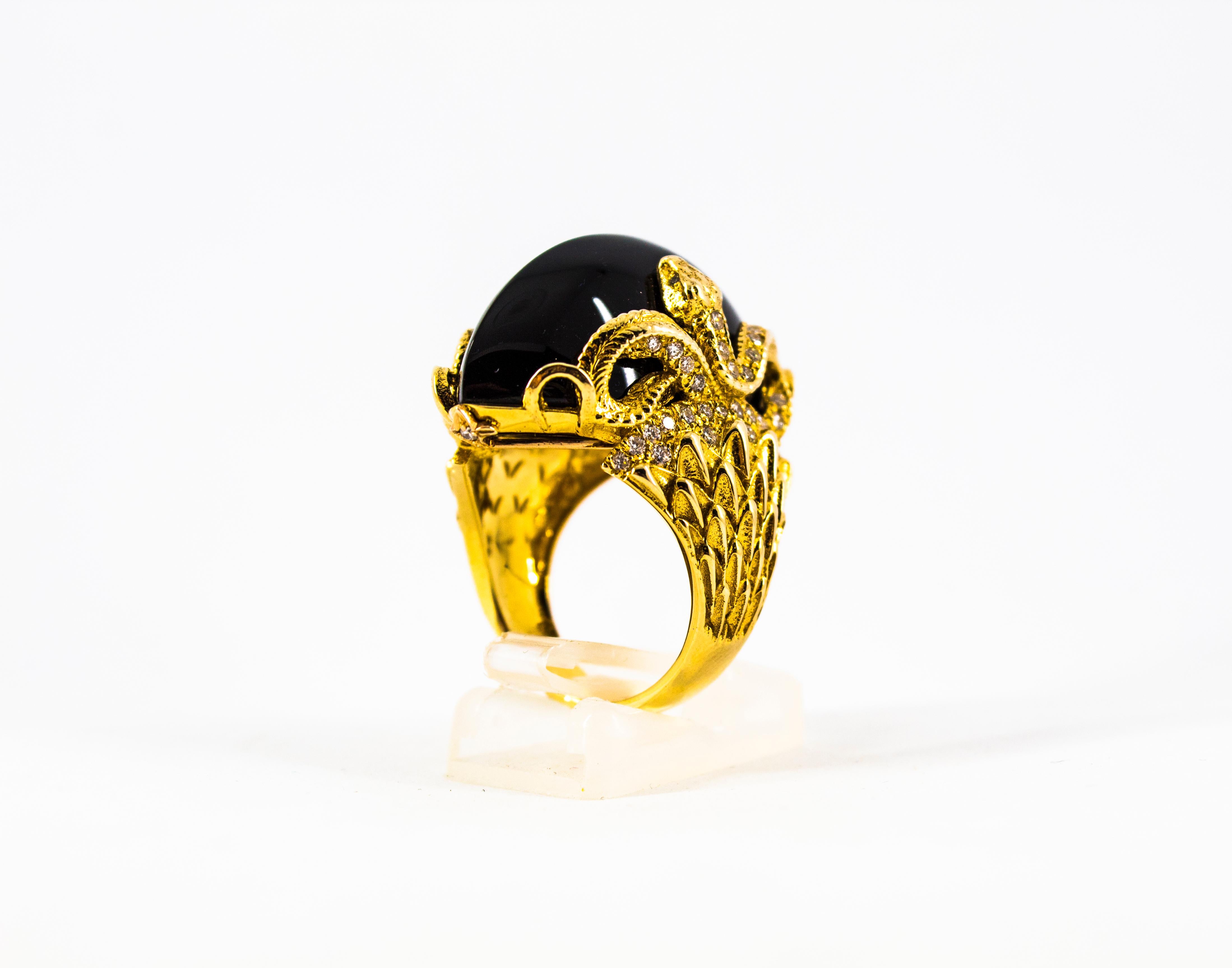 Moderner 0,76 Karat Weißer Diamant 36,25 Karat Onyx Gelbgold Cocktail Schlangenring im Angebot 5