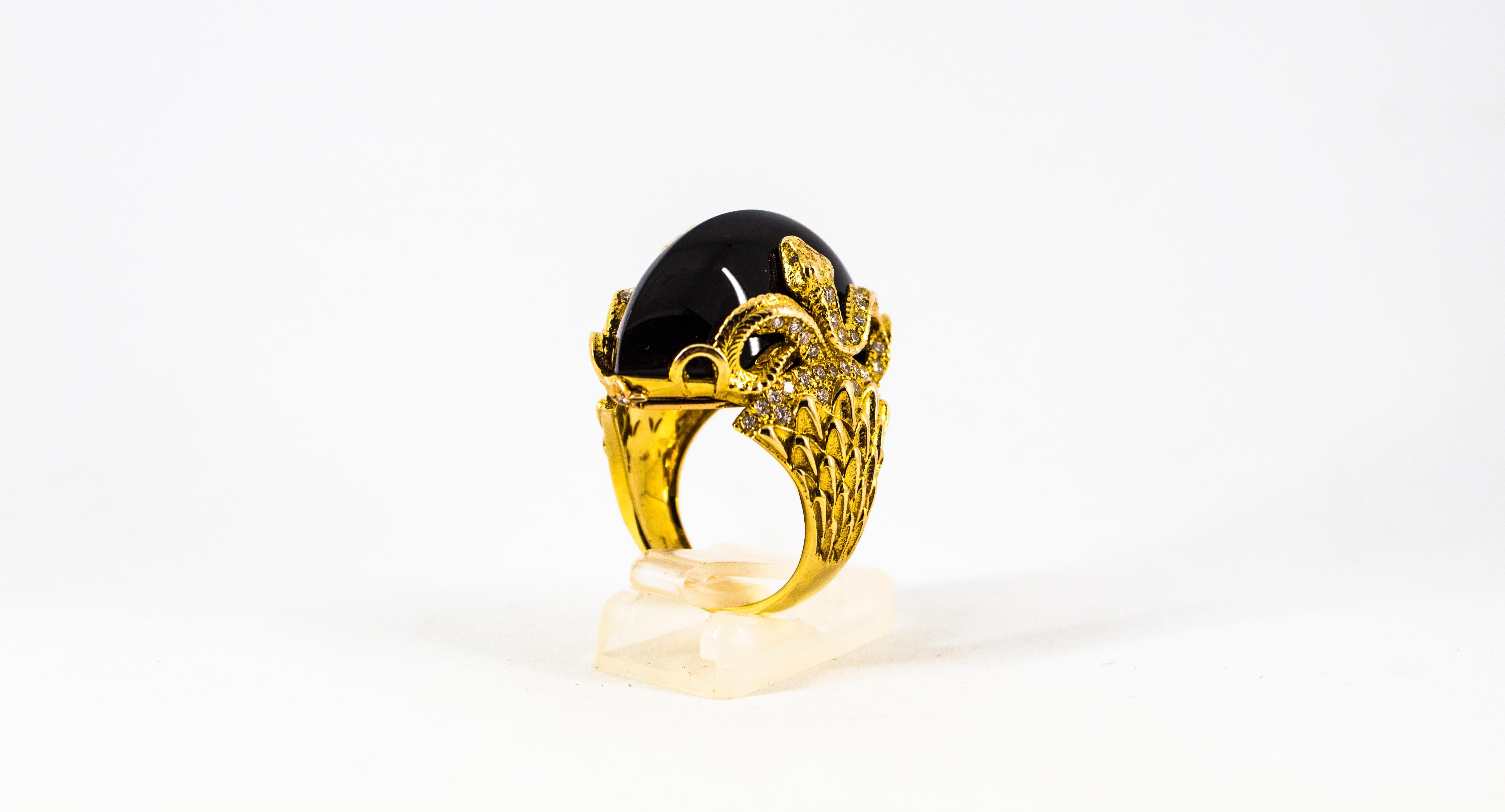 Moderner 0,76 Karat Weißer Diamant 36,25 Karat Onyx Gelbgold Cocktail Schlangenring im Angebot 7