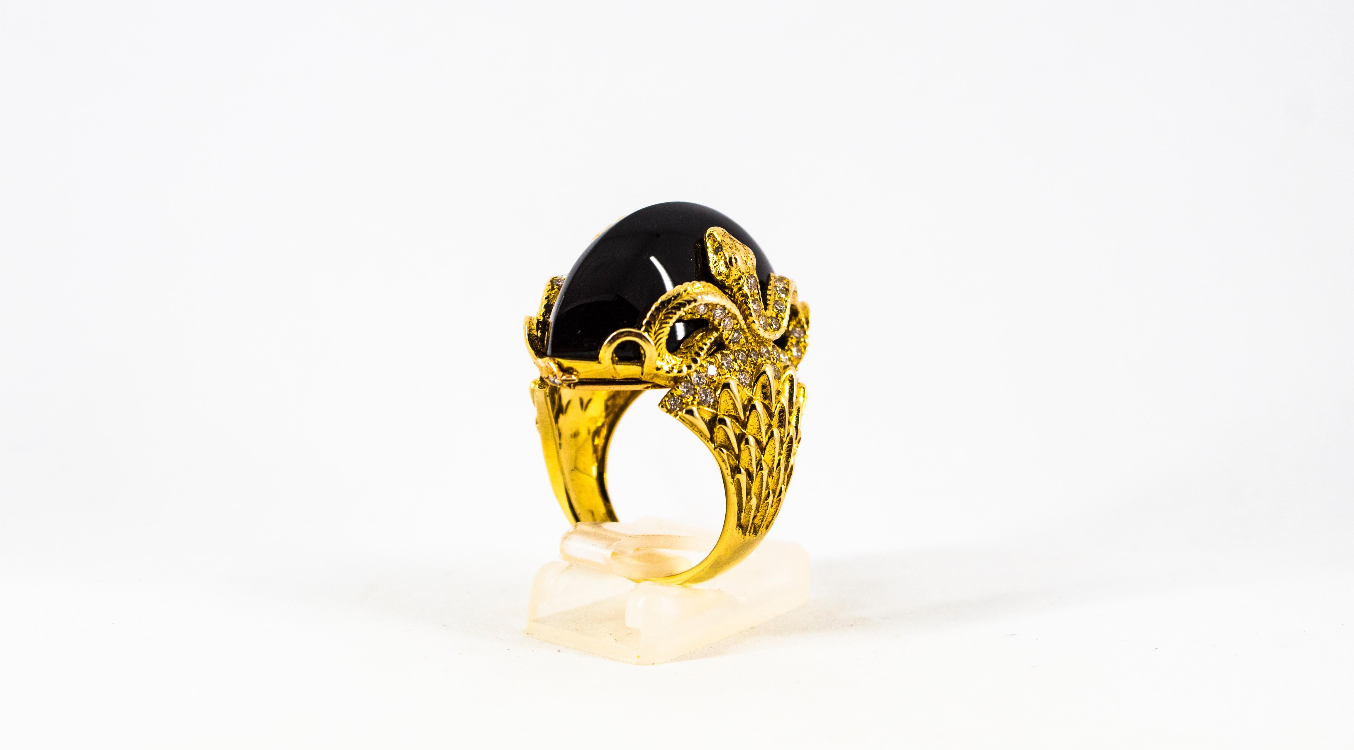 Moderner 0,76 Karat Weißer Diamant 36,25 Karat Onyx Gelbgold Cocktail Schlangenring im Angebot 8