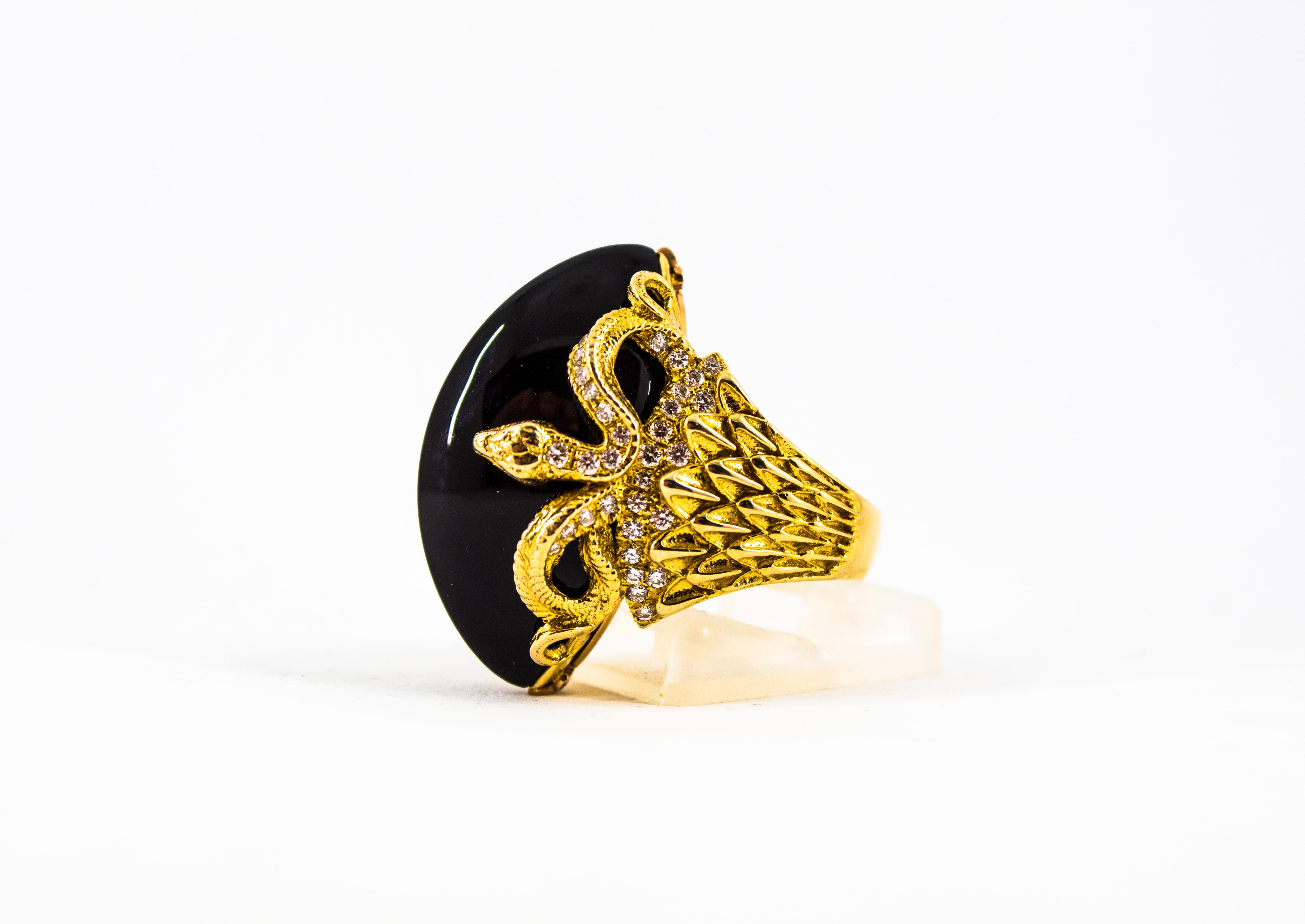 Moderner 0,76 Karat Weißer Diamant 36,25 Karat Onyx Gelbgold Cocktail Schlangenring im Angebot 10