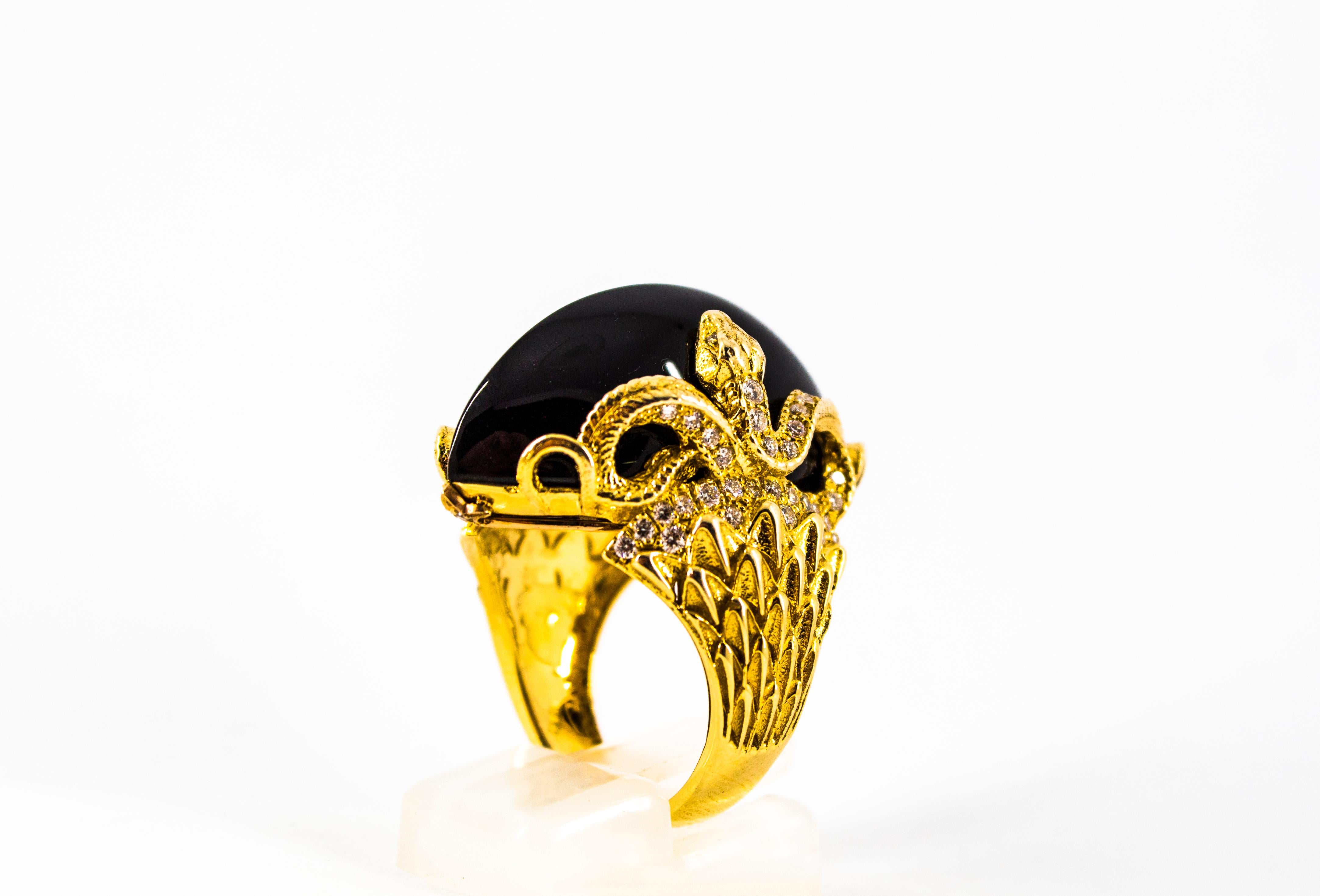 Moderner 0,76 Karat Weißer Diamant 36,25 Karat Onyx Gelbgold Cocktail Schlangenring im Angebot 14