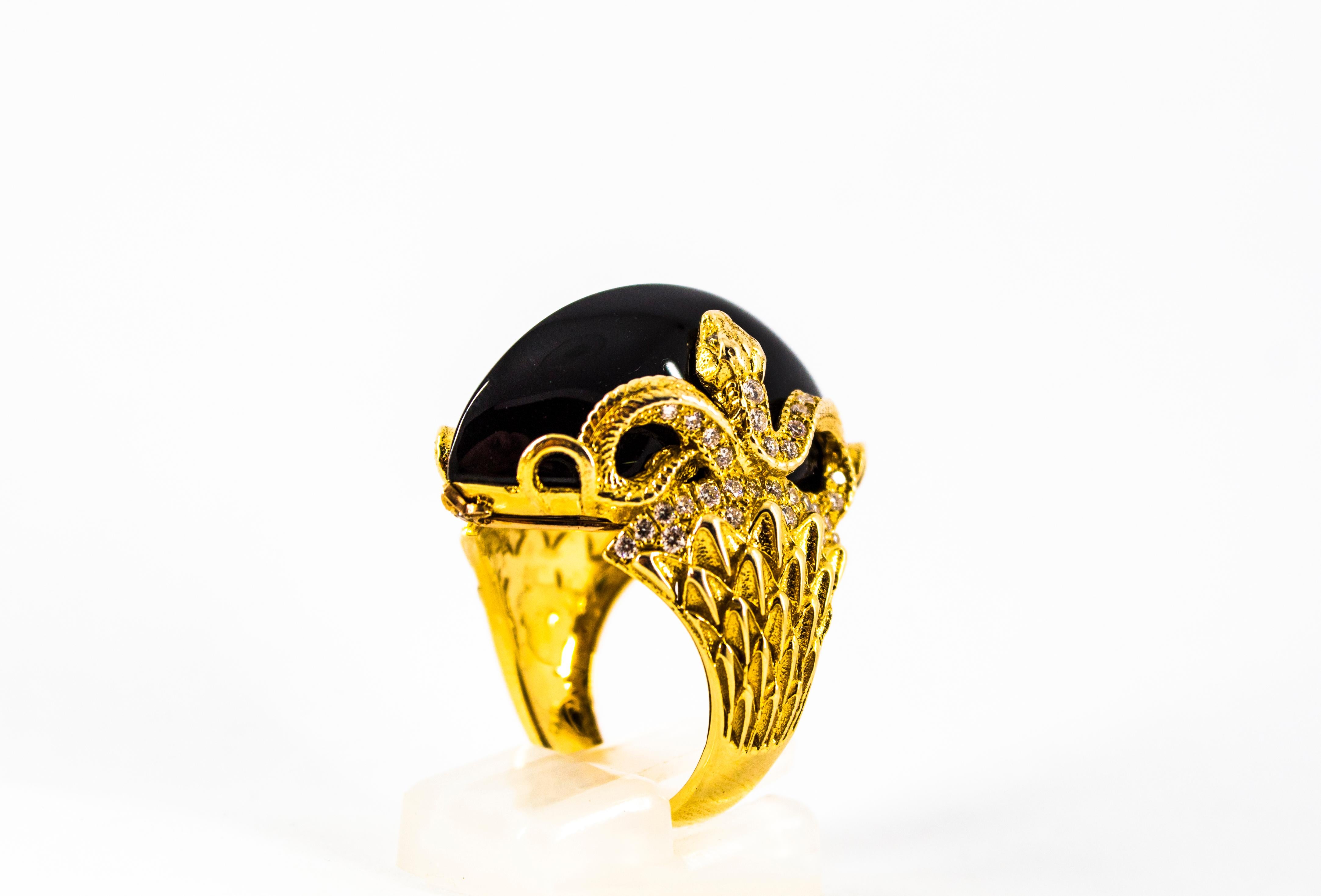 Modern 0.76 Carat White Diamond 36.25 Carat Onyx Yellow Gold Cocktail Snake Ring For Sale 15