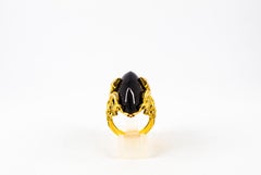 Modern 0.76 Carat White Diamond 36.25 Carat Onyx Yellow Gold Cocktail Snake Ring