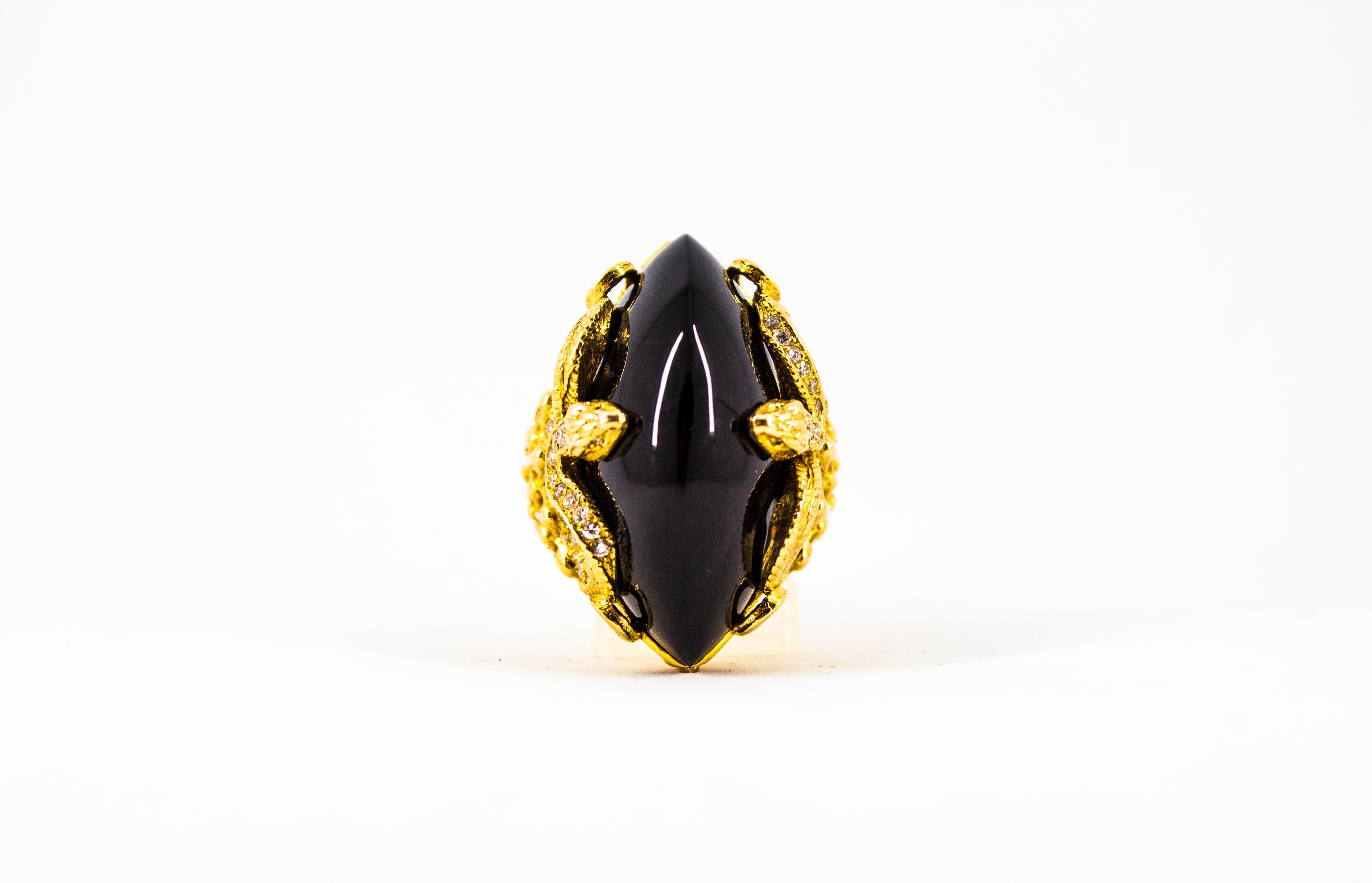 Moderner 0,76 Karat Weißer Diamant 36,25 Karat Onyx Gelbgold Cocktail Schlangenring im Angebot 15