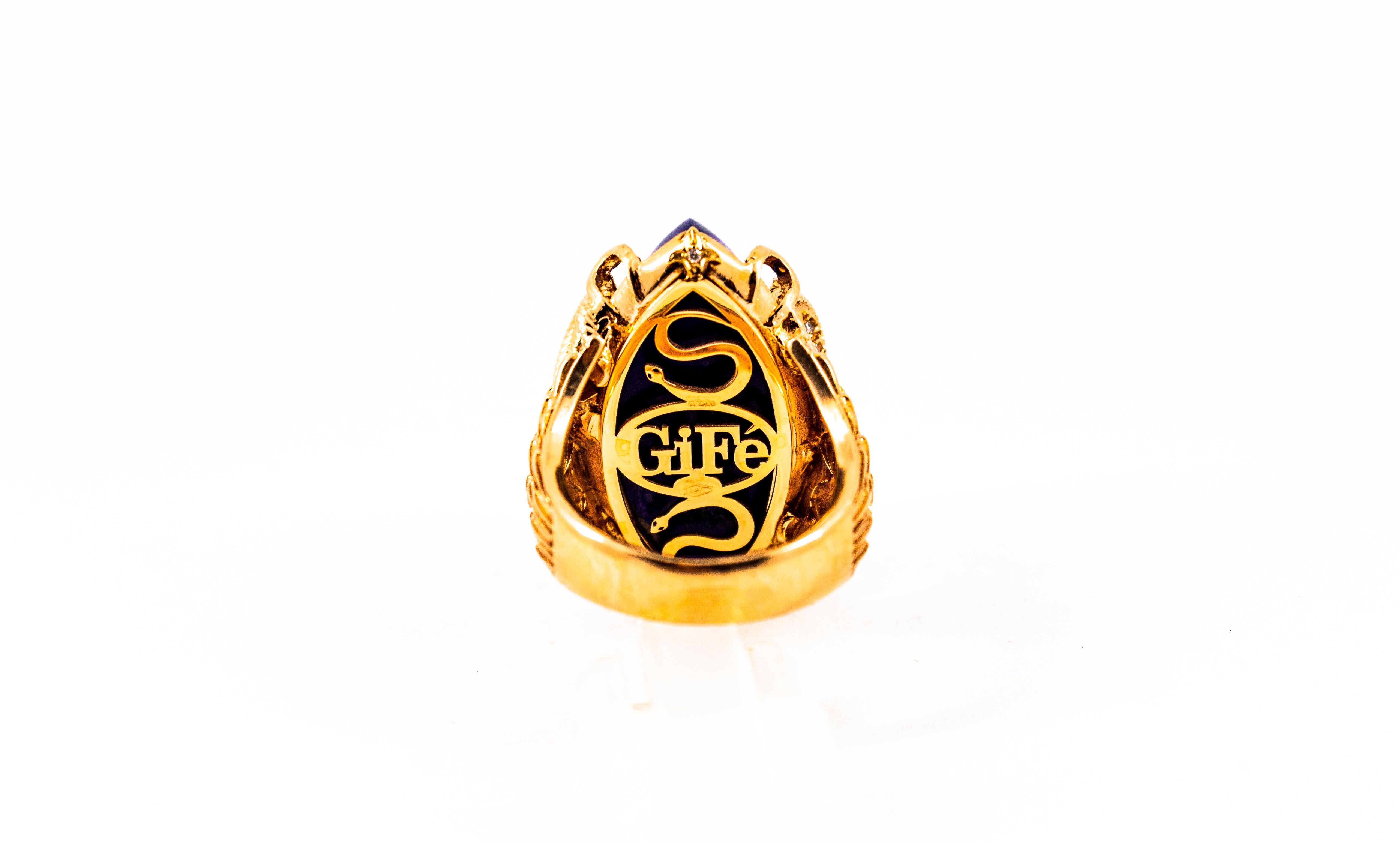 Bague cocktail moderne « serpents » en or jaune avec lapis-lazuli et diamants blancs de 0,76 carat en vente 5