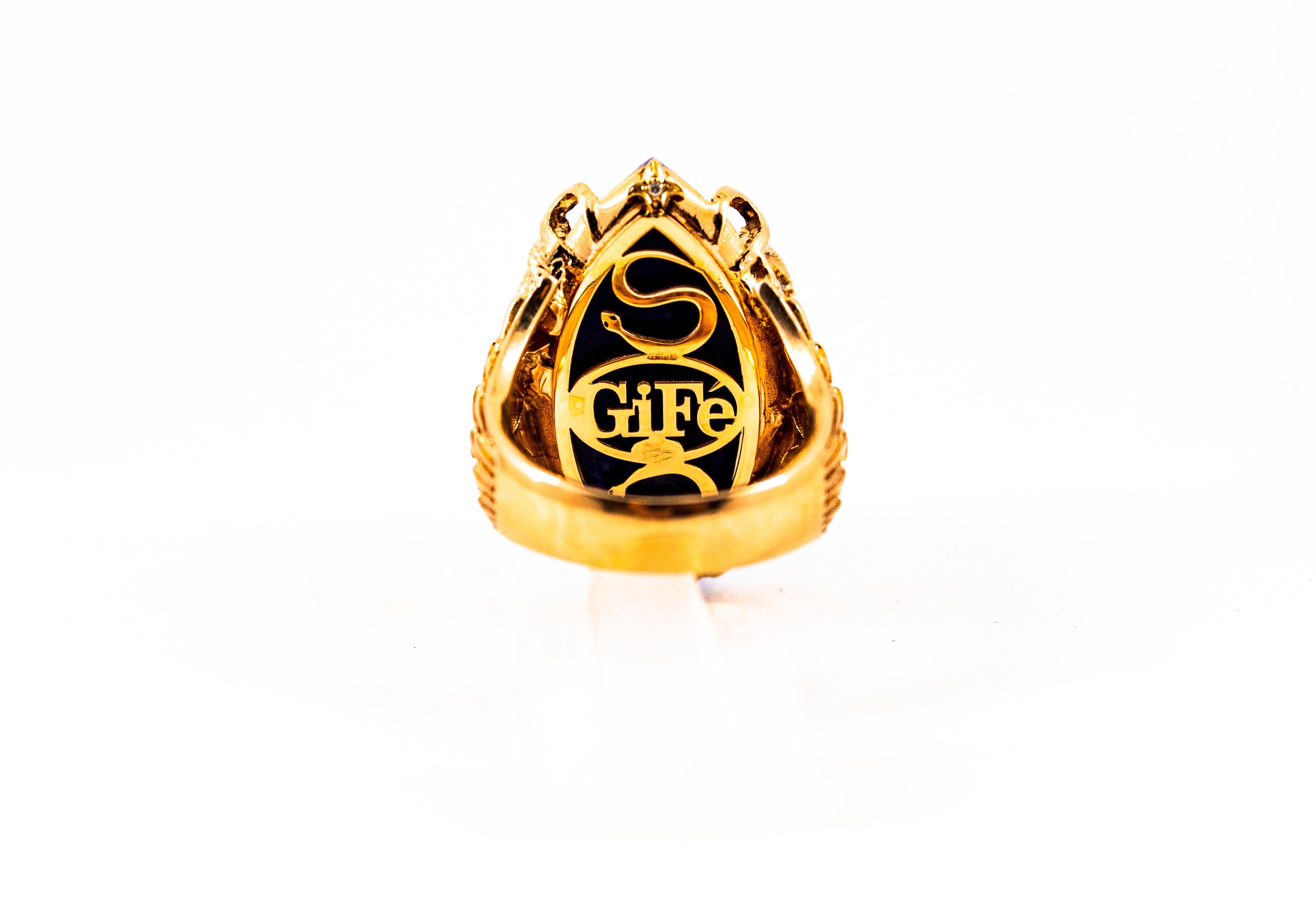 Bague cocktail moderne « serpents » en or jaune avec lapis-lazuli et diamants blancs de 0,76 carat en vente 7