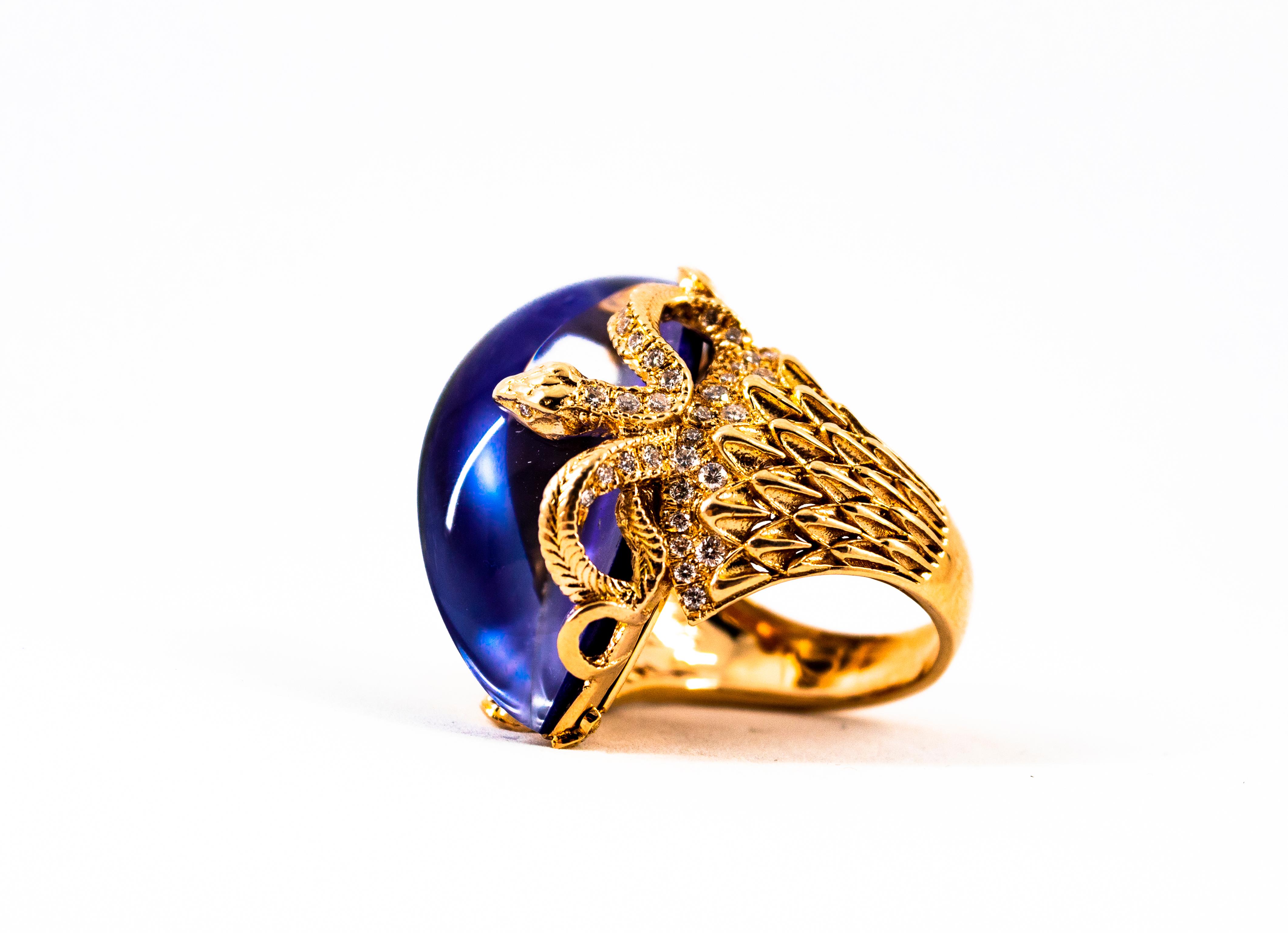 Modern 0.76 Carat White Diamond Lapis Lazuli Yellow Gold Cocktail 