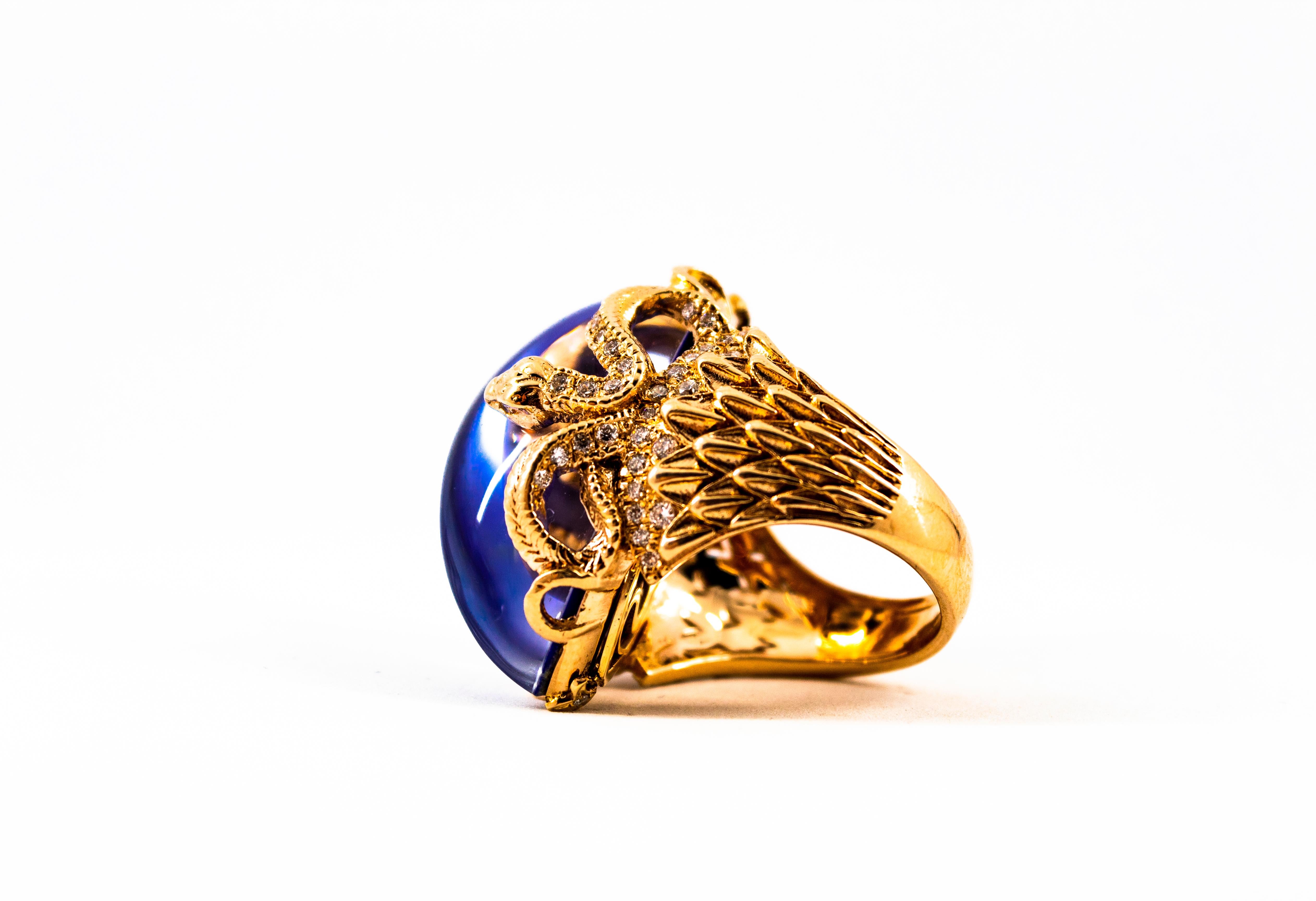 Bague cocktail moderne « serpents » en or jaune avec lapis-lazuli et diamants blancs de 0,76 carat en vente 10