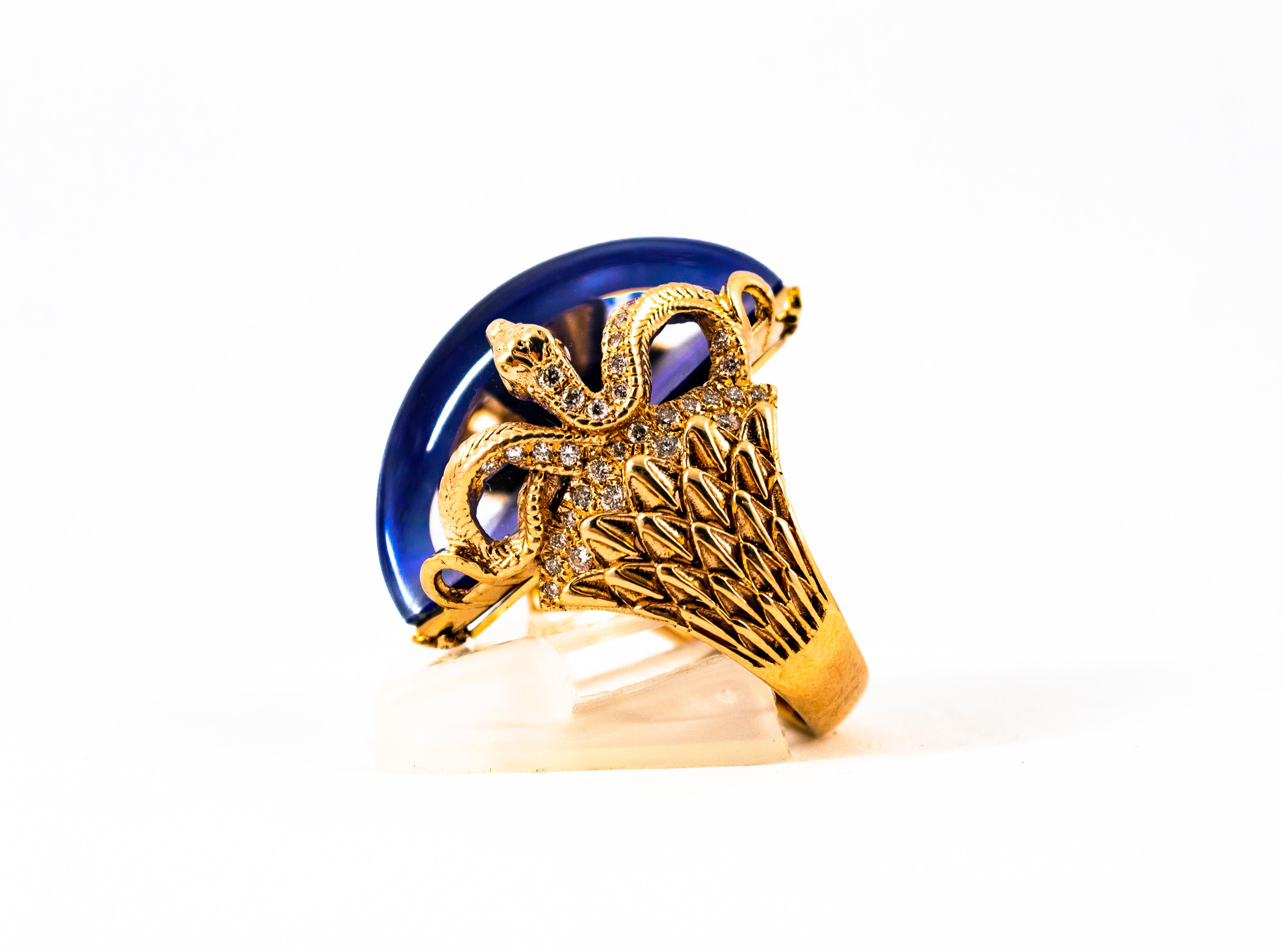 Bague cocktail moderne « serpents » en or jaune avec lapis-lazuli et diamants blancs de 0,76 carat en vente 11