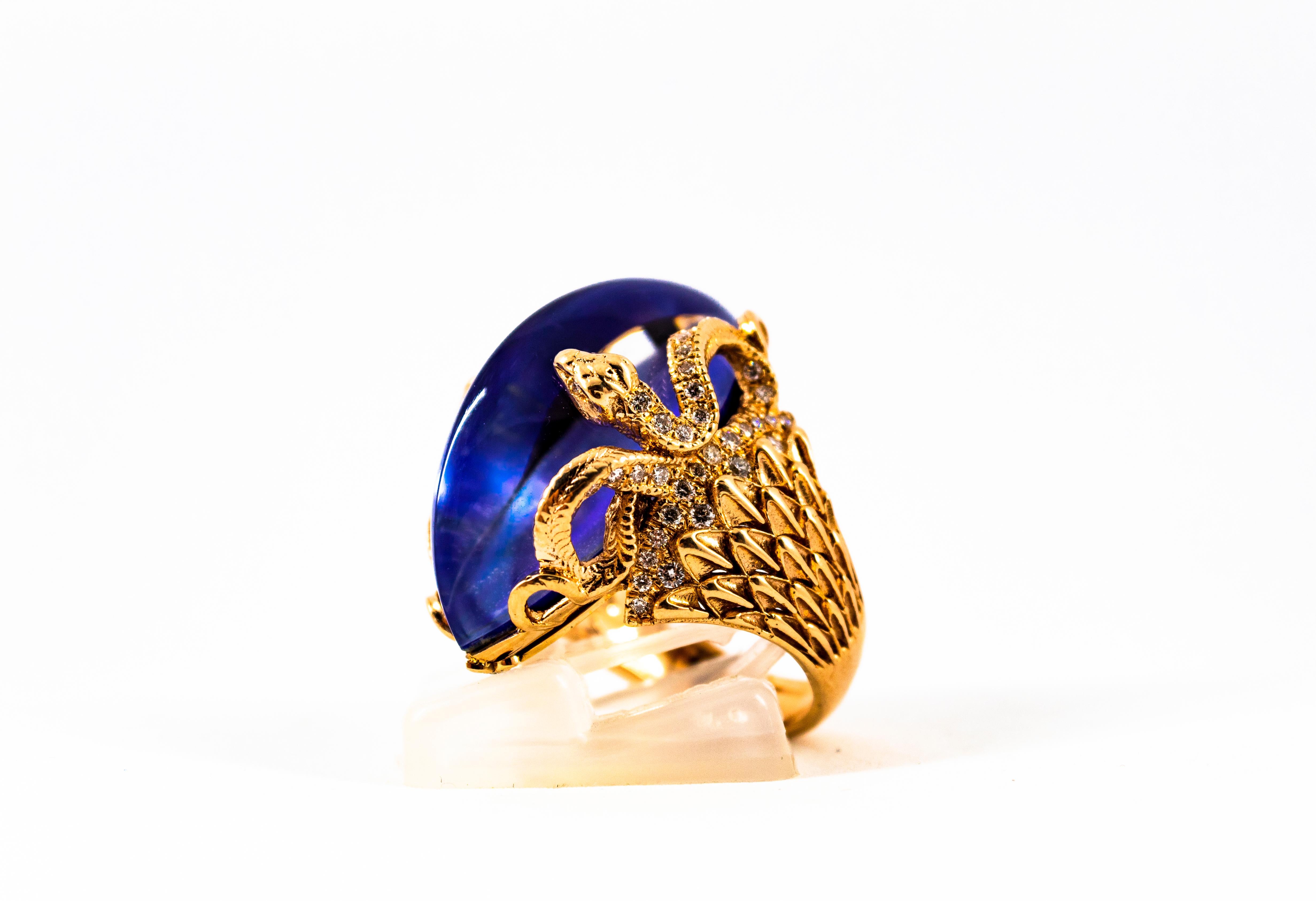 Modern 0.76 Carat White Diamond Lapis Lazuli Yellow Gold Cocktail 