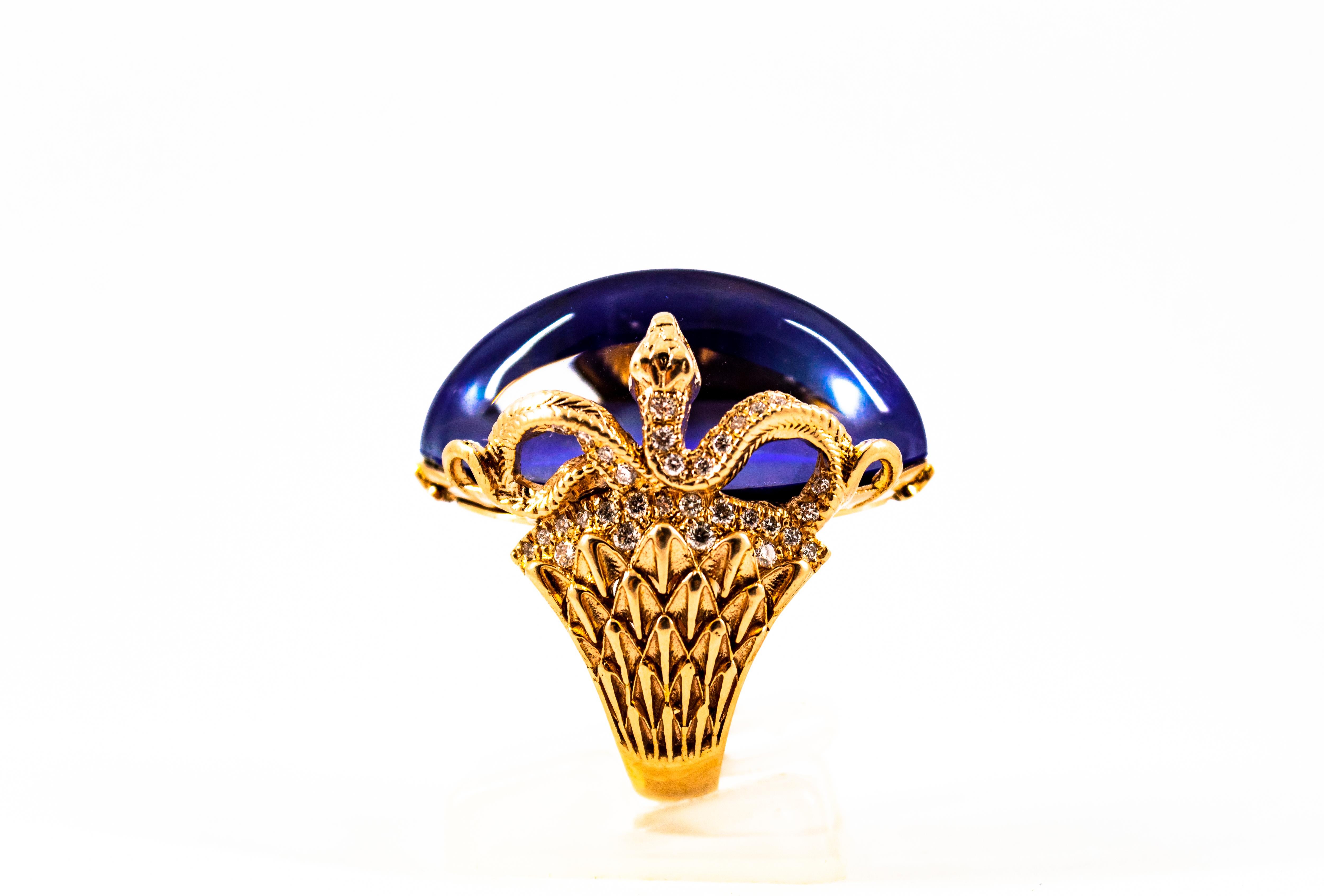 Modern 0.76 Carat White Diamond Lapis Lazuli Yellow Gold Cocktail 