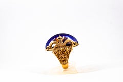 Modern 0.76 Carat White Diamond Lapis Lazuli Yellow Gold Cocktail "Snakes" Ring