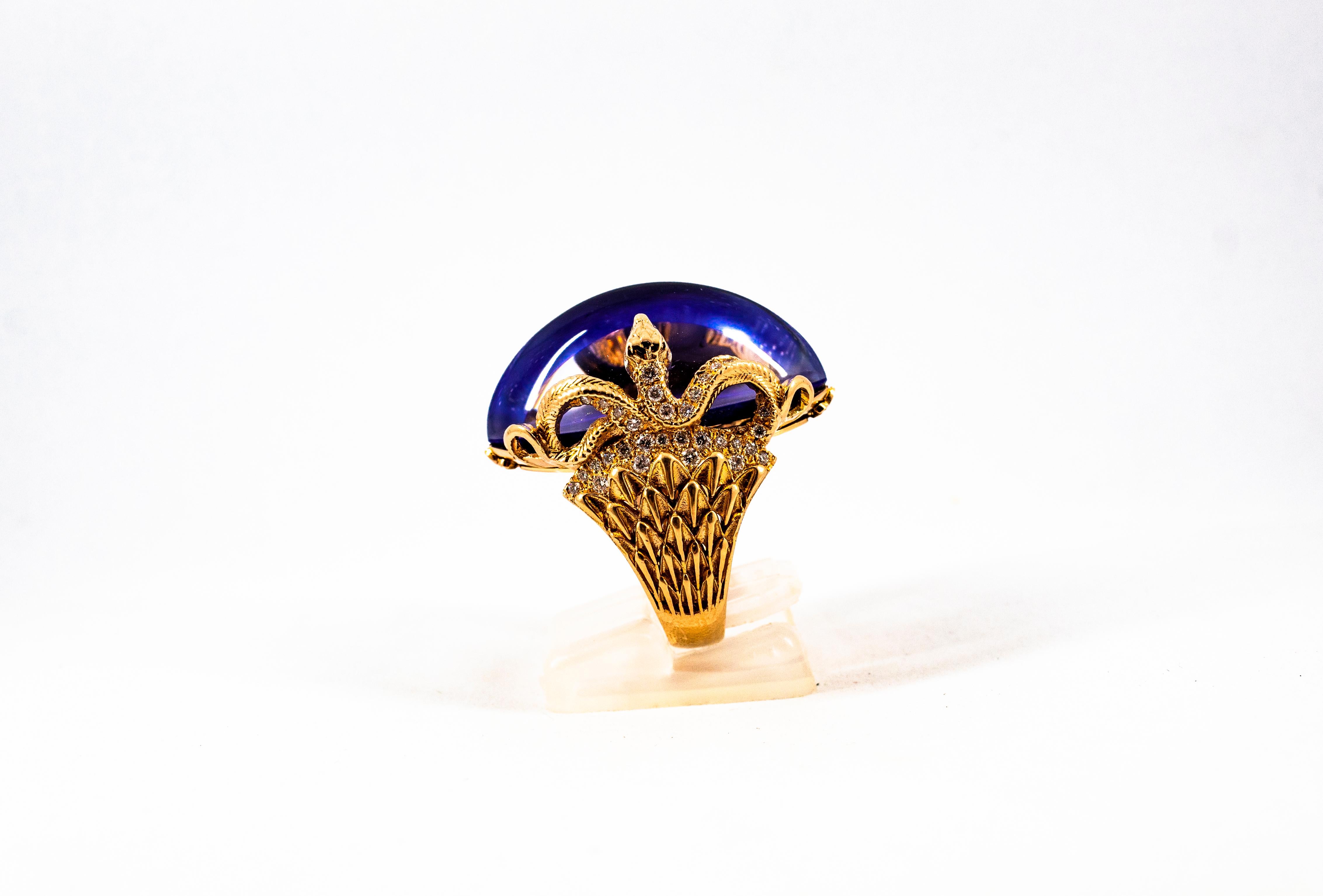 Brilliant Cut Modern 0.76 Carat White Diamond Lapis Lazuli Yellow Gold Cocktail 