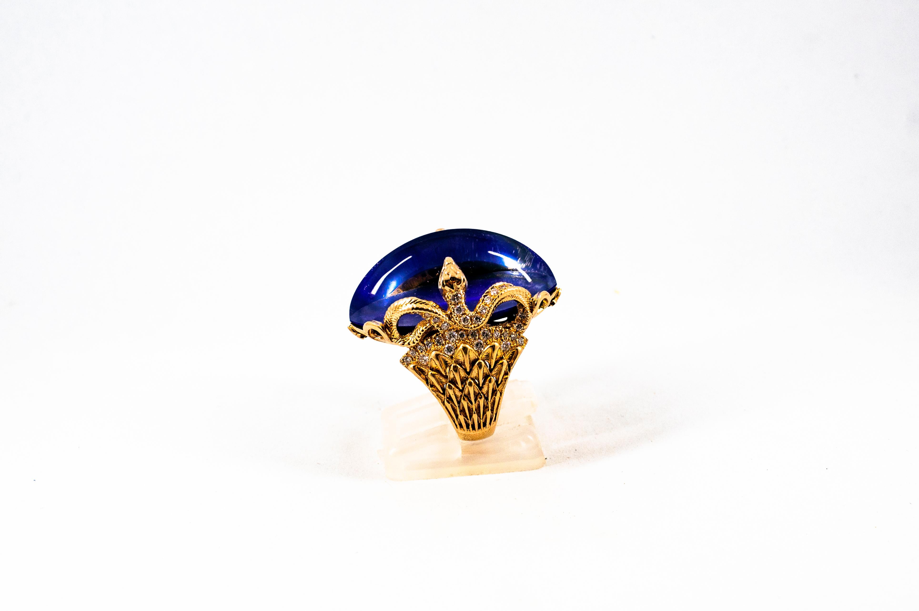 Modern 0.76 Carat White Diamond Lapis Lazuli Yellow Gold Cocktail 