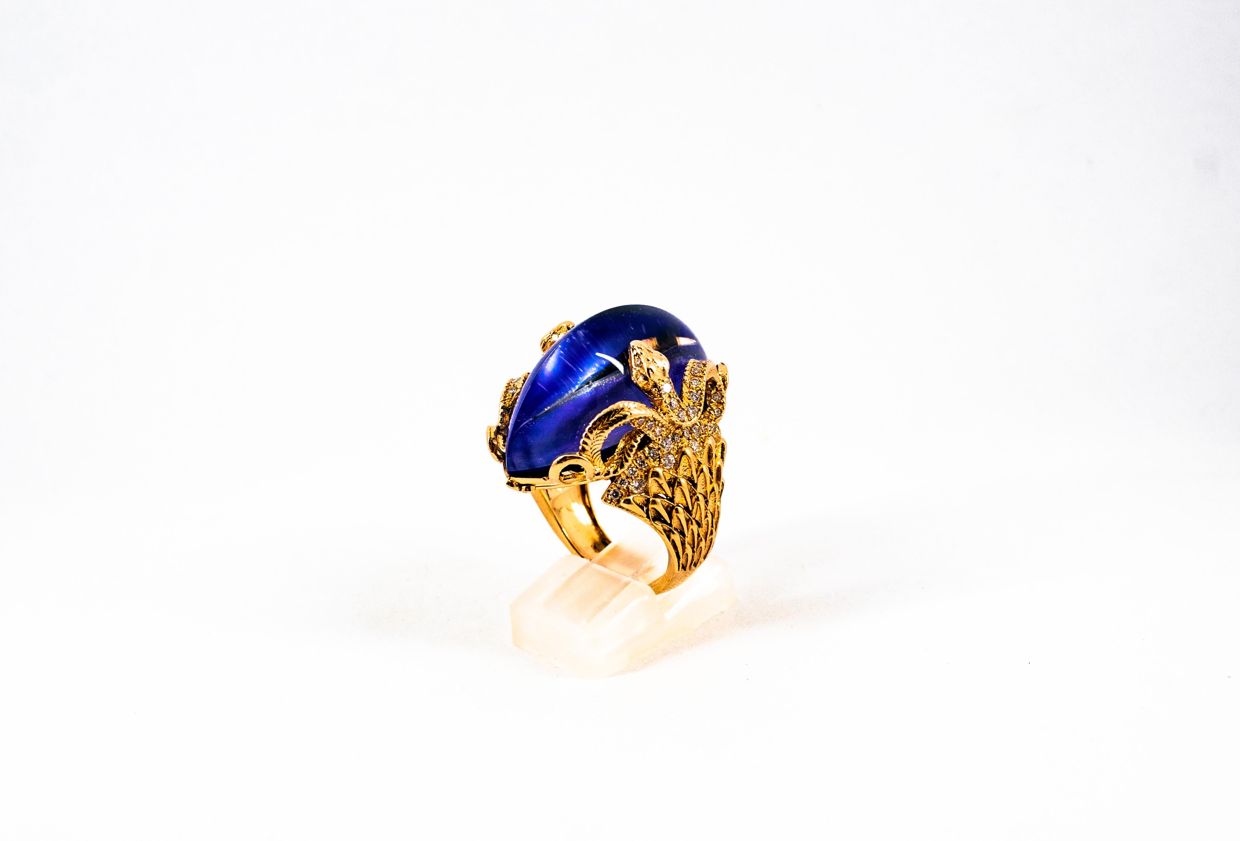 Women's or Men's Modern 0.76 Carat White Diamond Lapis Lazuli Yellow Gold Cocktail 