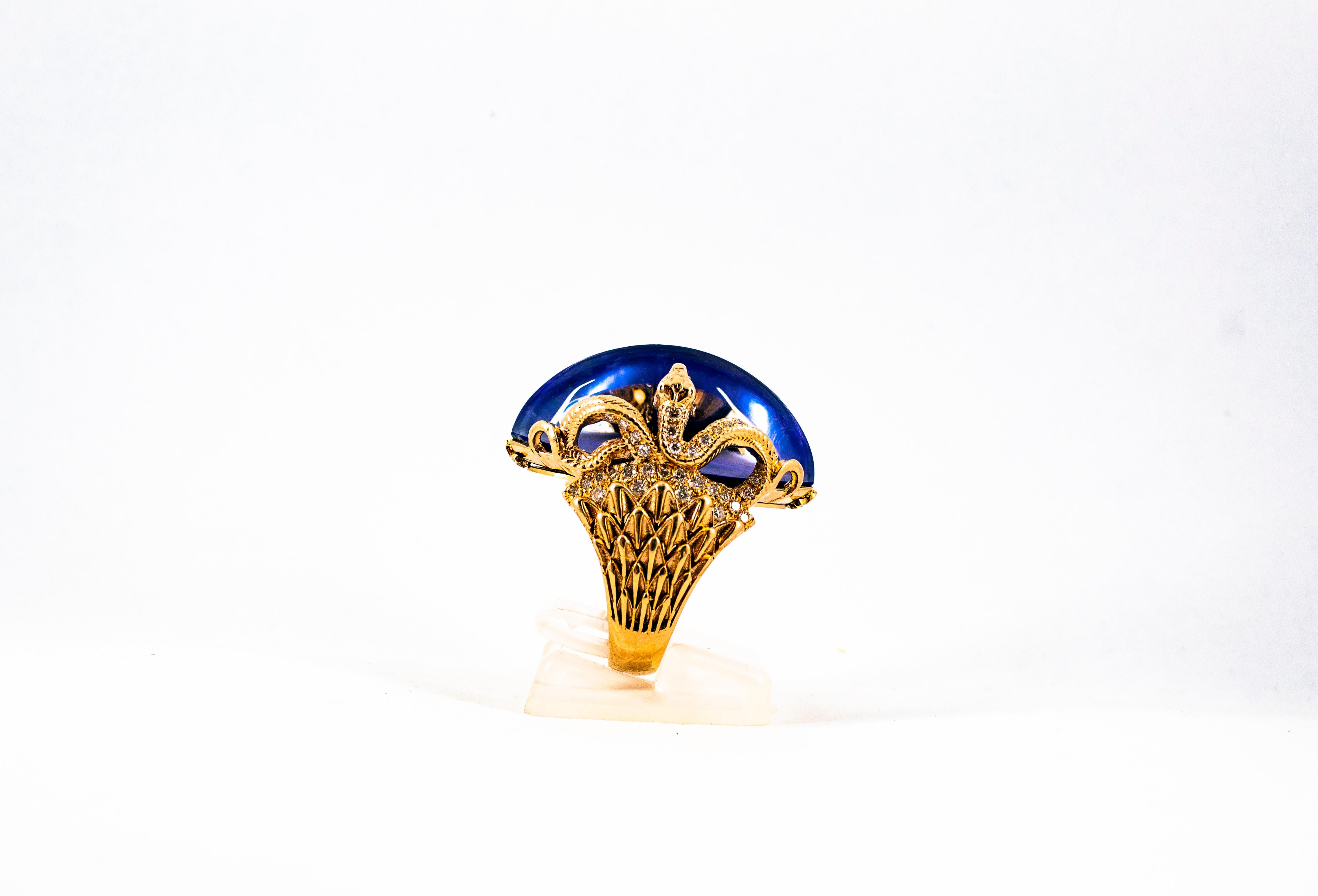 Modern 0.76 Carat White Diamond Lapis Lazuli Yellow Gold Cocktail 