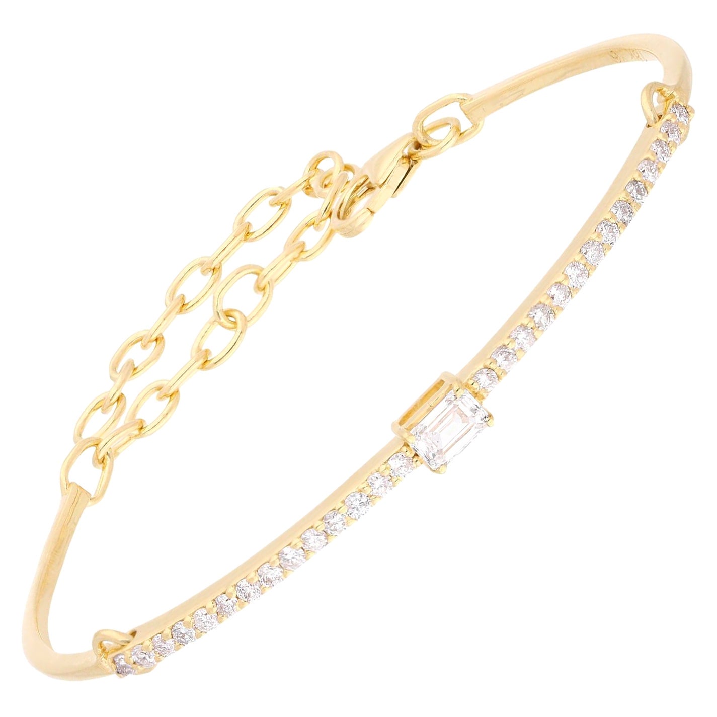 Taille émeraude Bracelet moderne en or jaune 14 carats, 0,77 carat Emerald Cut SI/H Diamond en vente