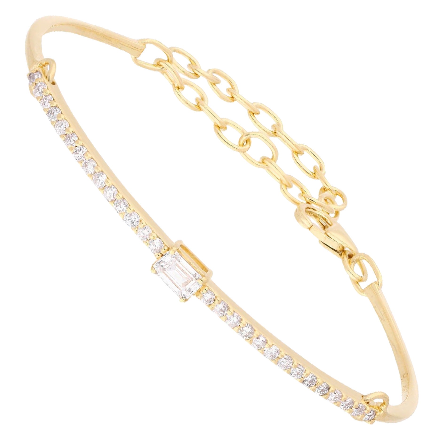 Bracelet moderne en or jaune 14 carats, 0,77 carat Emerald Cut SI/H Diamond en vente