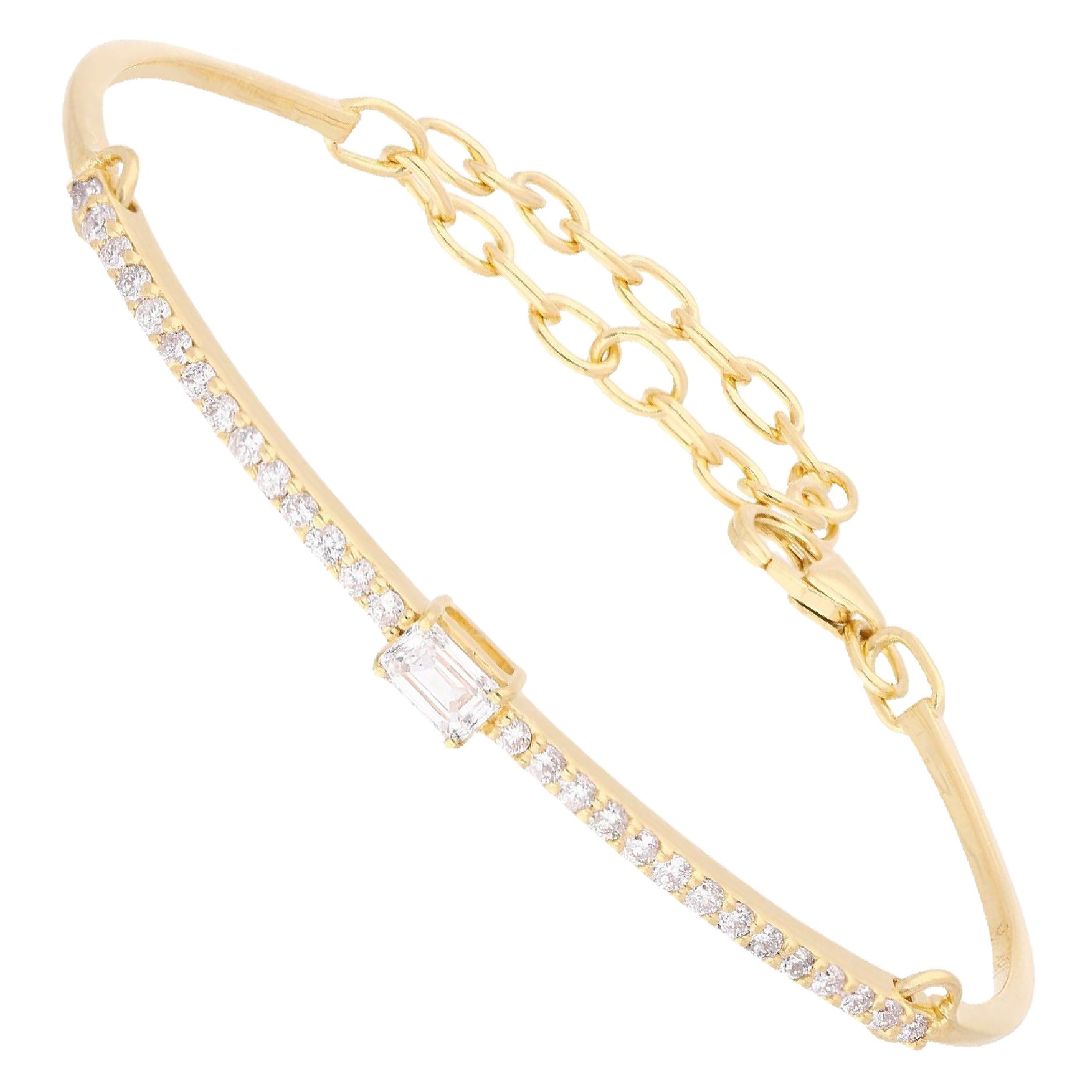 Bracelet bar amitié en or jaune 18 carats avec diamants taille émeraude