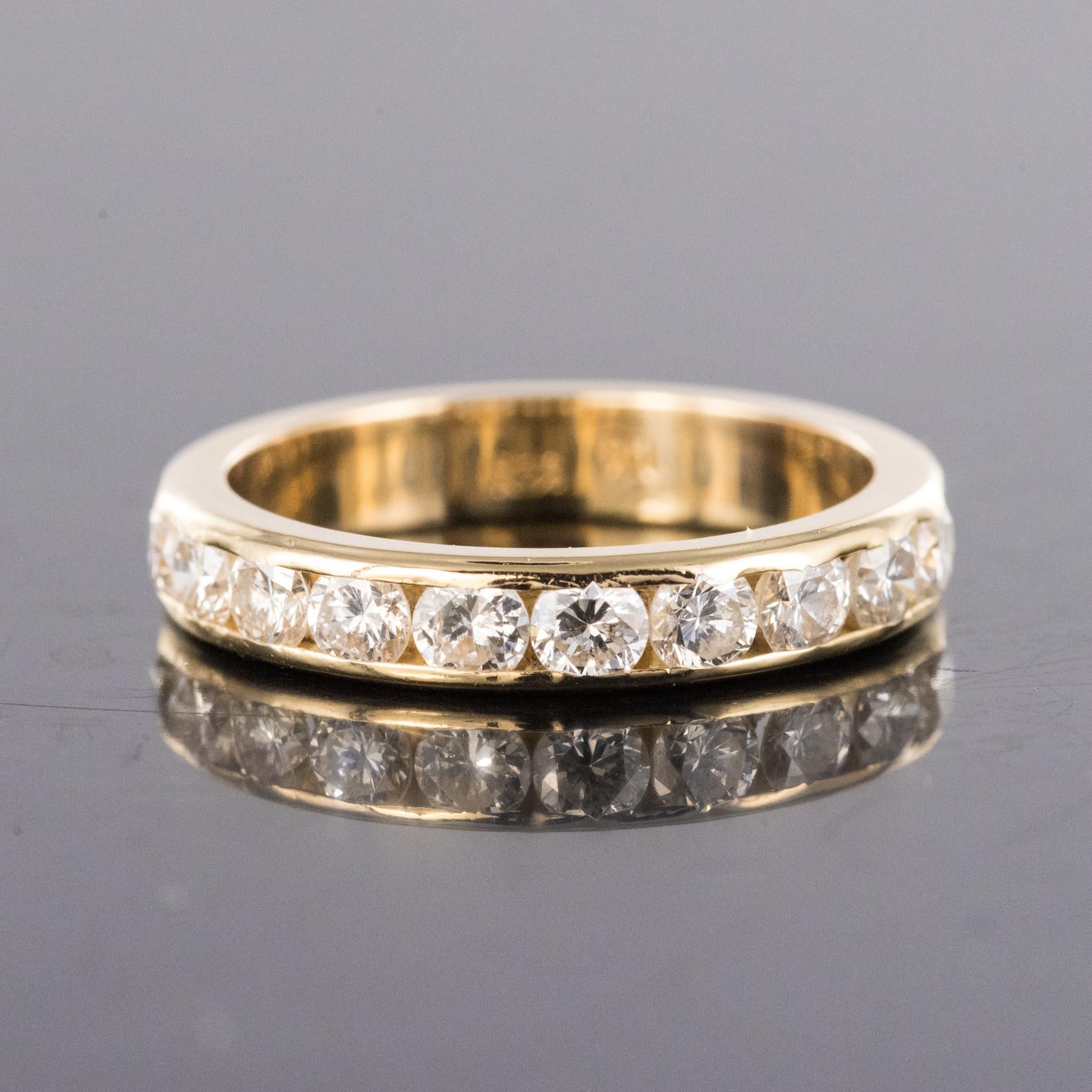Women's Modern 0.80 Carat Diamonds 14 Karat Yellow Gold Half Wedding Ring