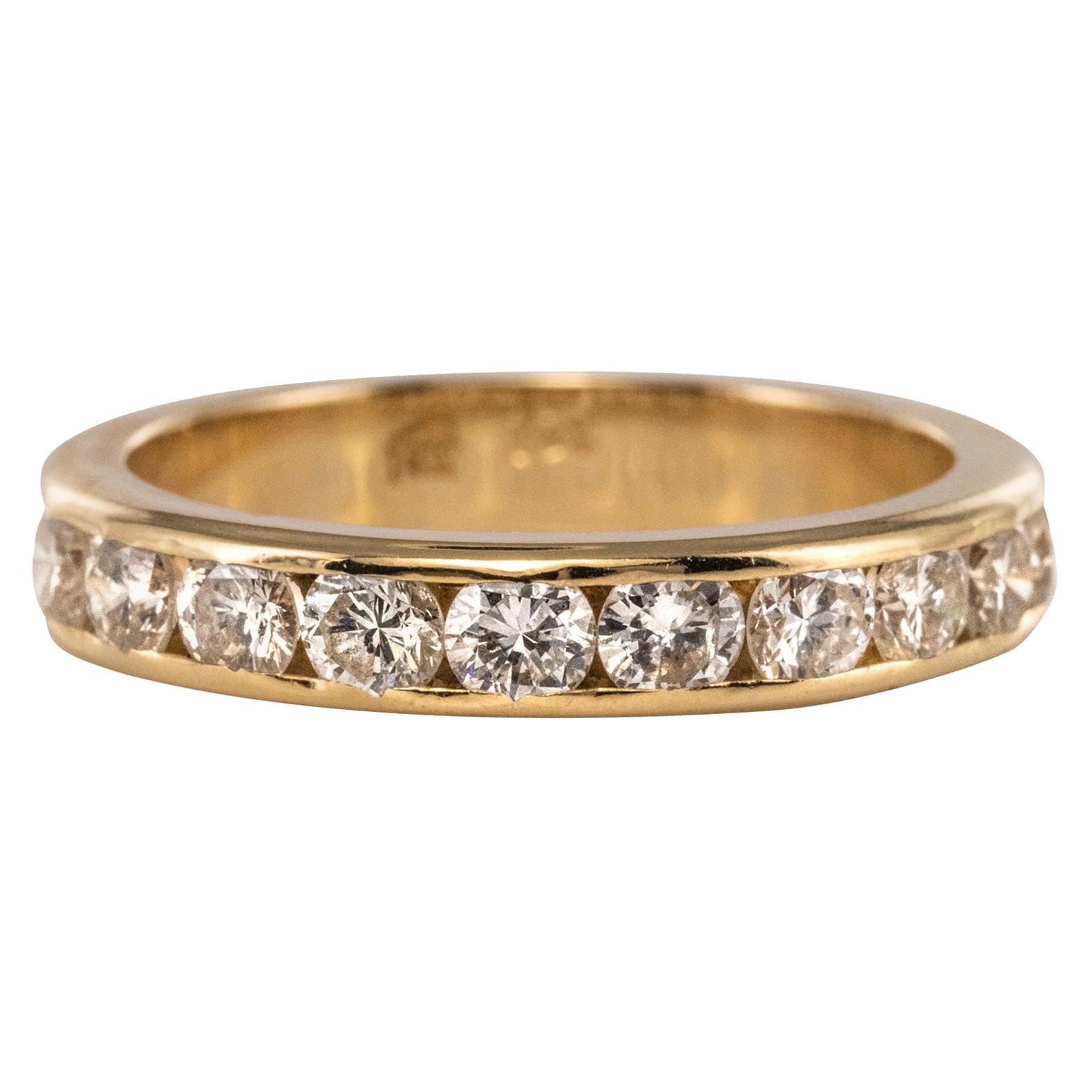 Modern 0.80 Carat Diamonds 14 Karat Yellow Gold Half Wedding Ring