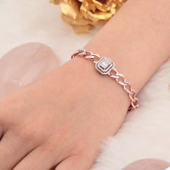 Modern 0.80ct Diamond Cluster 14k Rose Gold Link Chain Bracelet Fine Jewelry