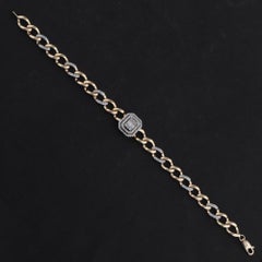Modern 0.80ct Diamond Cluster 14k Yellow Gold Link Chain Bracelet Fine Jewelry