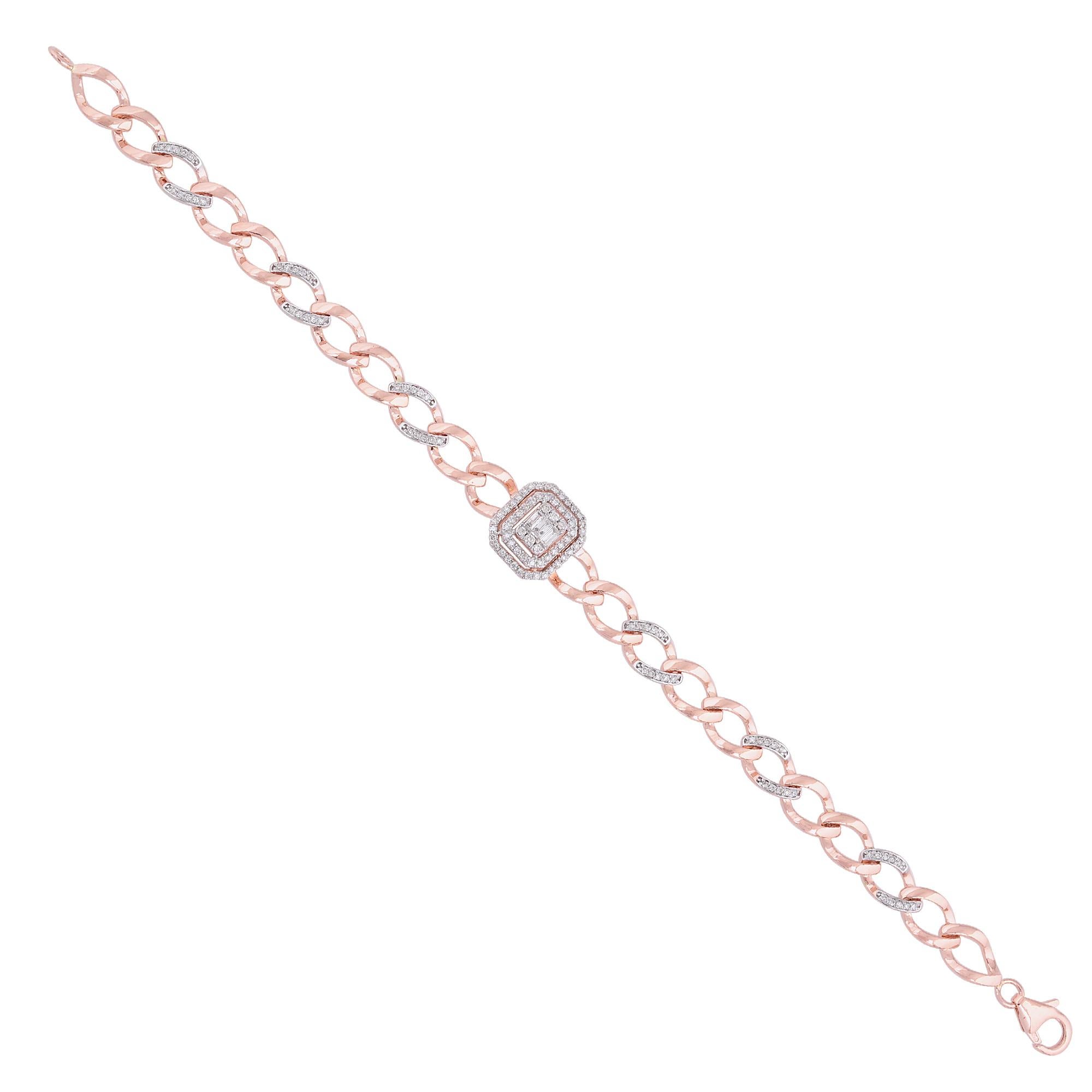 Women's Modern 0.80ct Diamond Cluster 18k Rose Gold Link Chain Bracelet Fine Jewelry For Sale