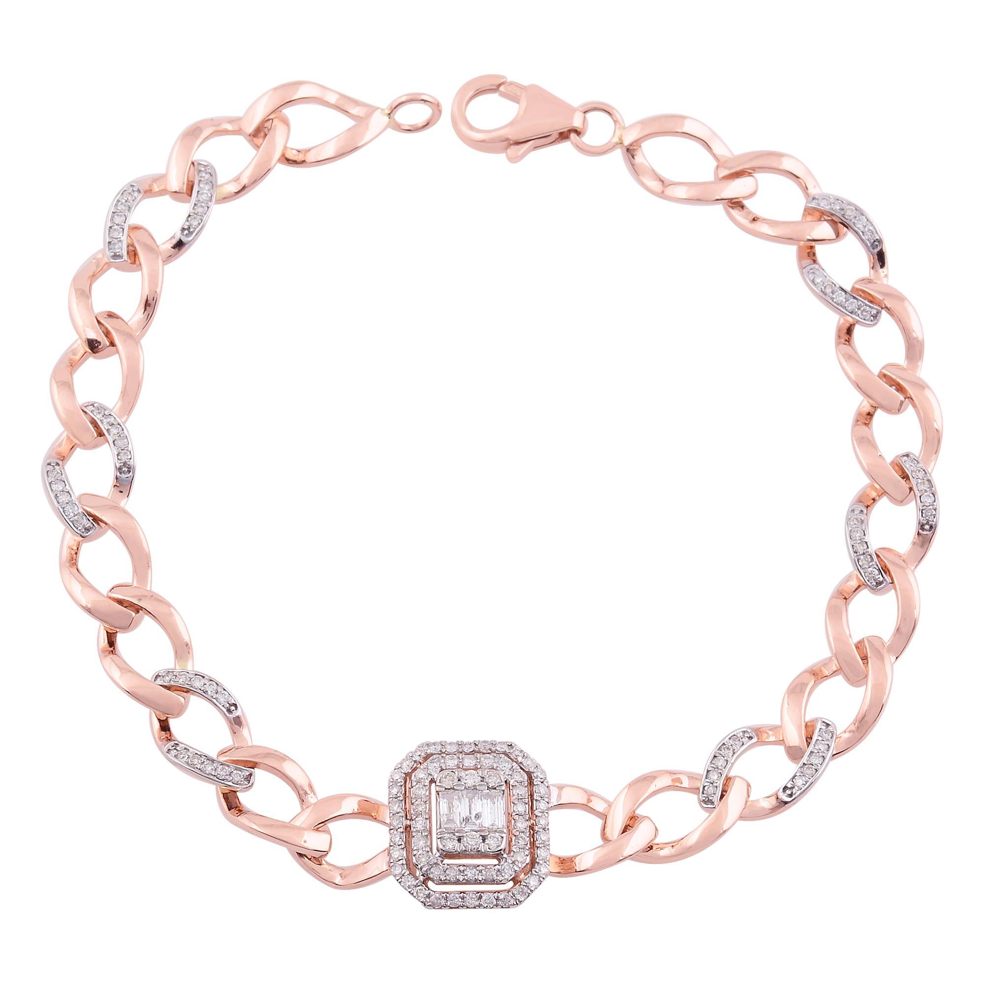 Bracelet moderne 0.80ct Diamond Cluster 18k Rose Gold Link Chain Fine Jewelry